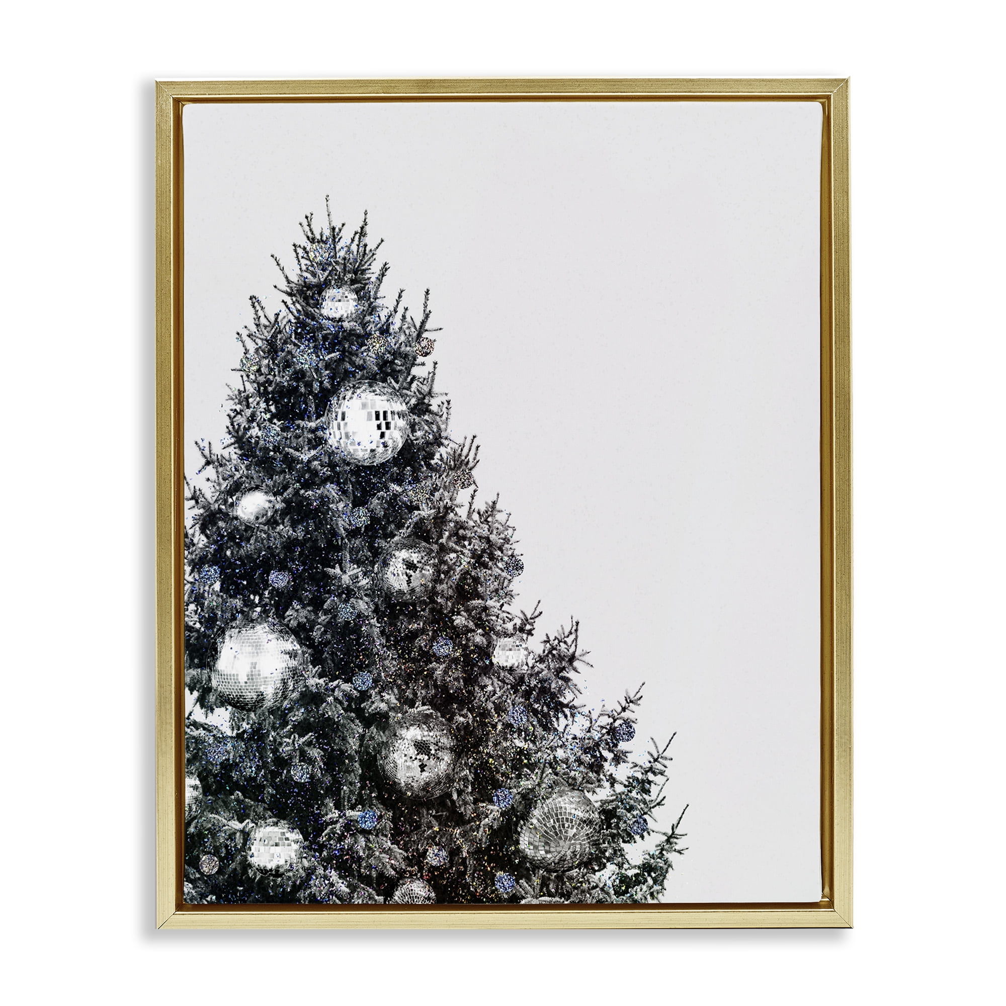 Stupell Industries Disco Ornaments on Tree Holiday Painting Gold Floater Framed Art Print Wall Art, 25 x 31