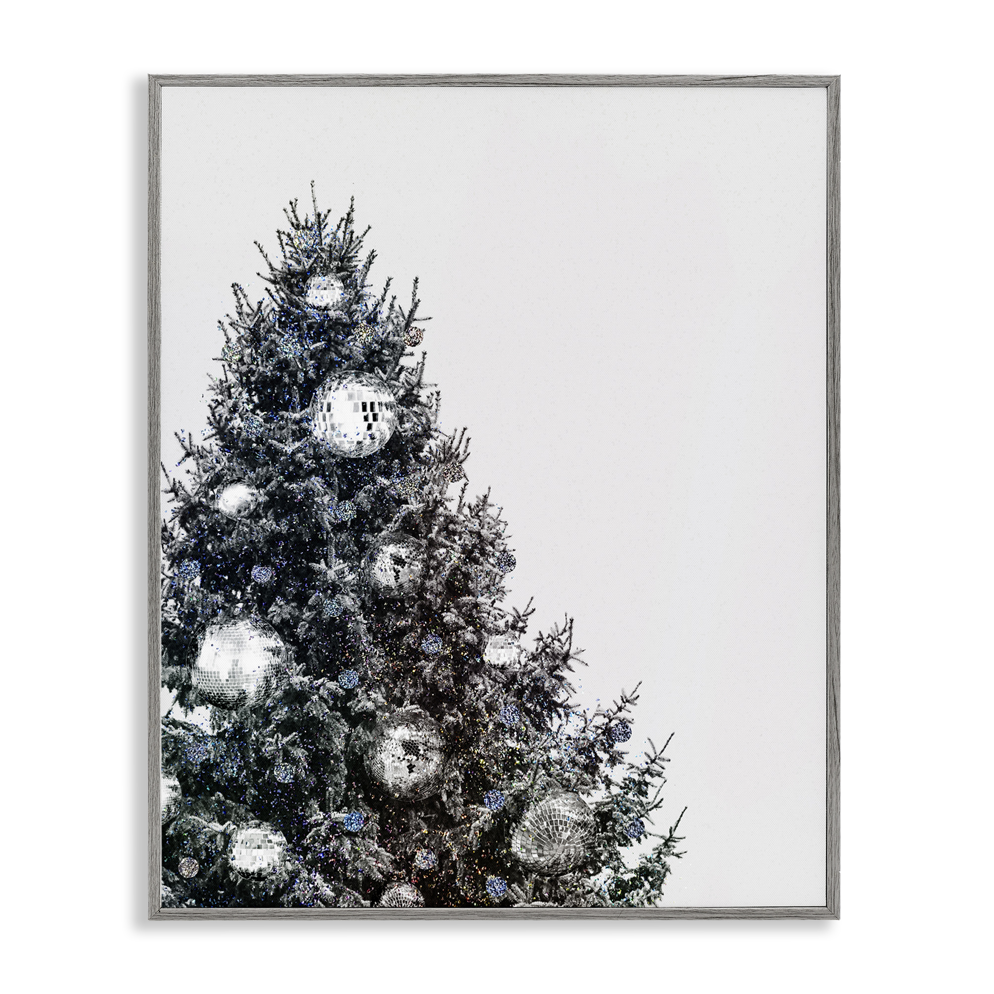 Stupell Industries Disco Ornaments on Tree Holiday Painting Gray Framed Art Print Wall Art, 16 x 20