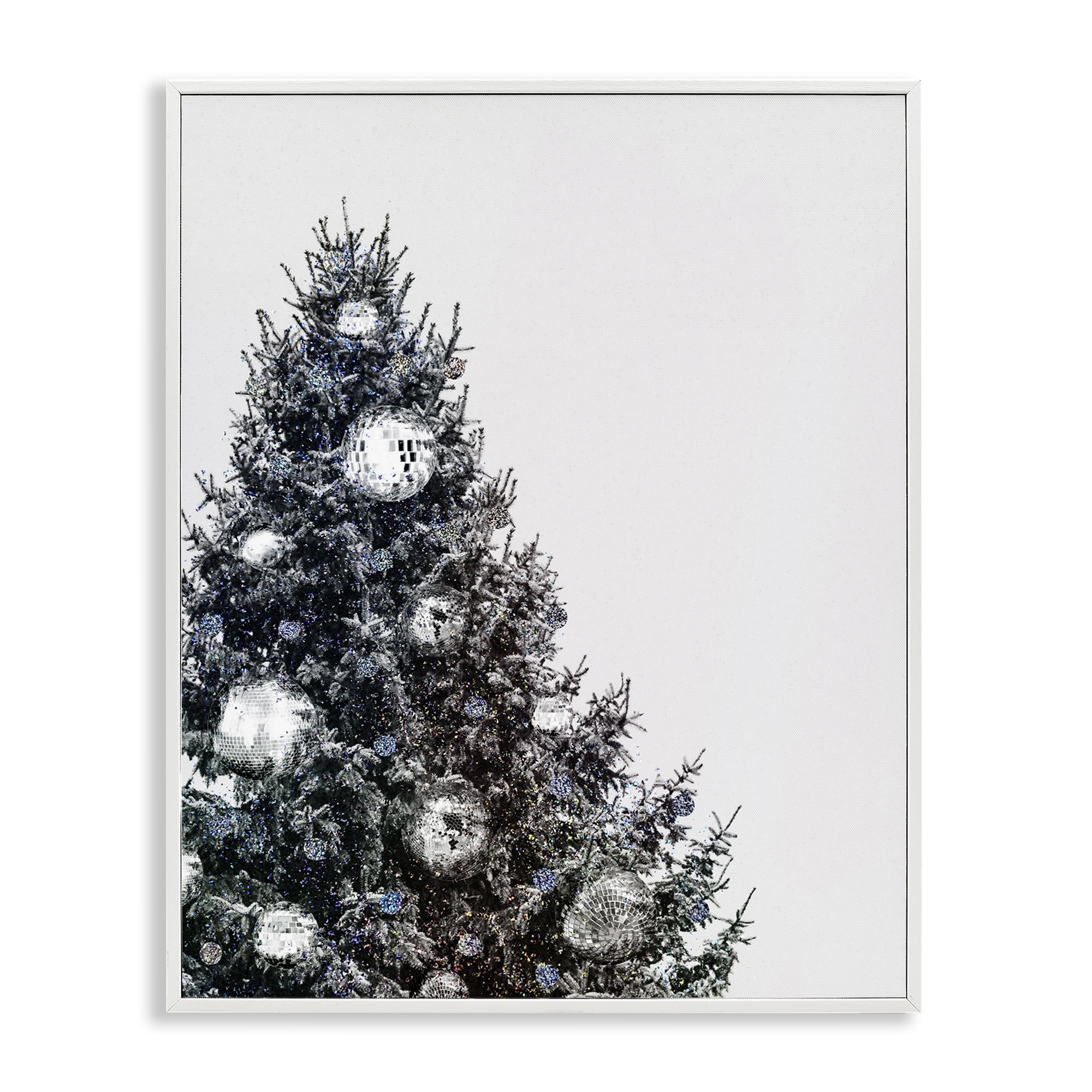 Holiday Disco Ornaments on Tree Canvas Print with White Frame