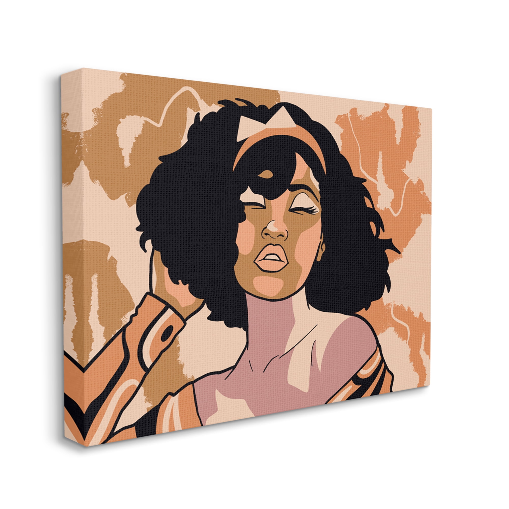 Stupell Industries Disco Party Abstract Female Portrait Orange Patterns Abstract Painting Gallery Wrapped Canvas Print Wall Art, 16 x 20