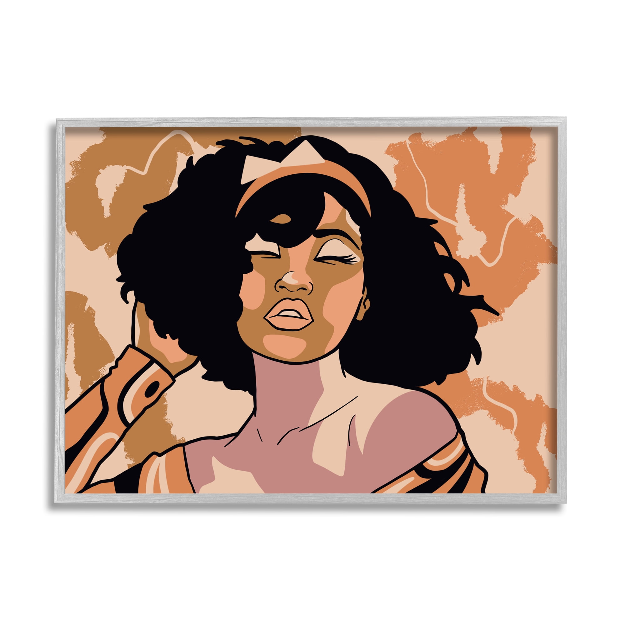 Stupell Industries Disco Party Abstract Female Portrait Orange Patterns Abstract Painting Gray Framed Art Print Wall Art, 11 x 14
