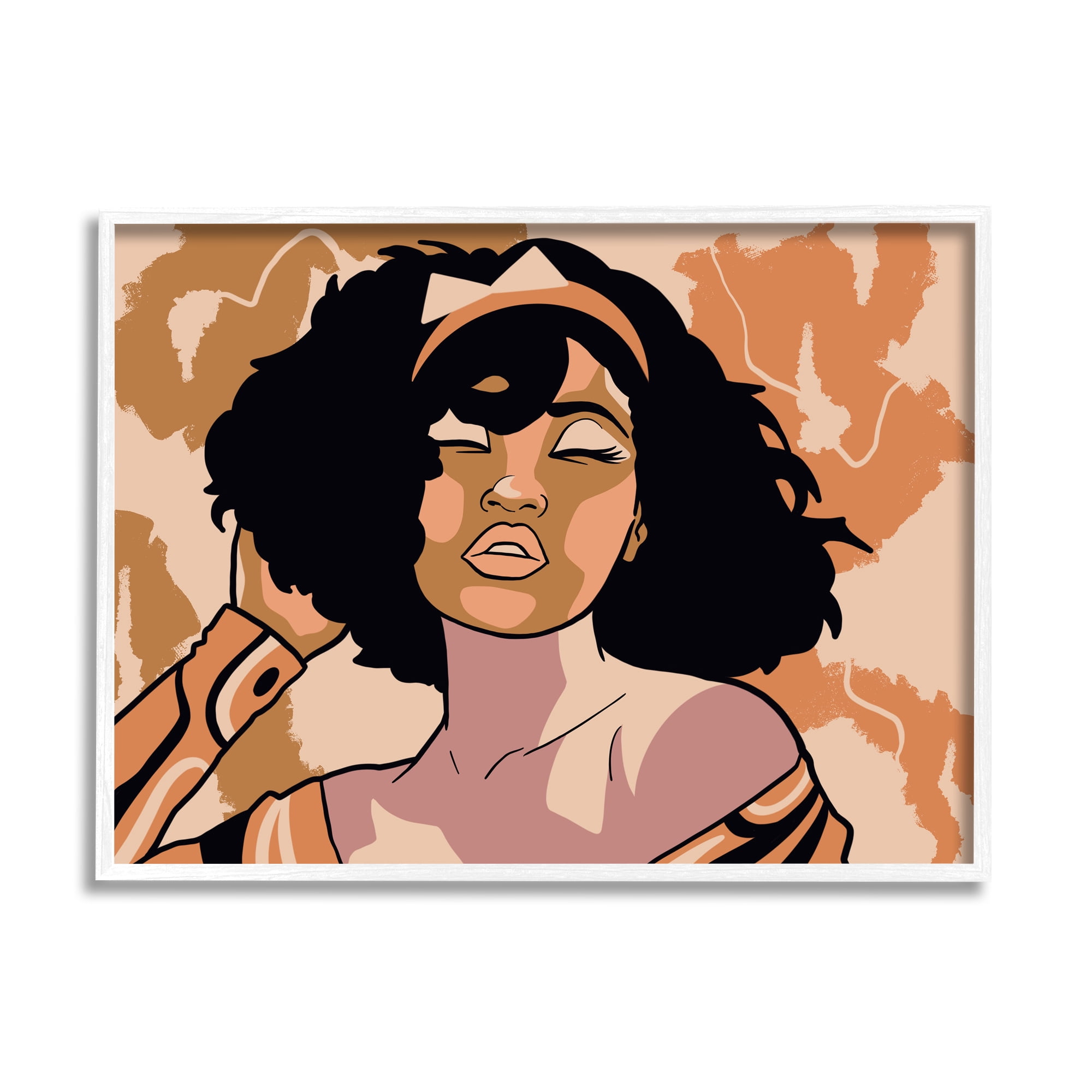 Stupell Industries Disco Party Abstract Female Portrait Orange Patterns Abstract Painting White Framed Art Print Wall Art, 11 x 14