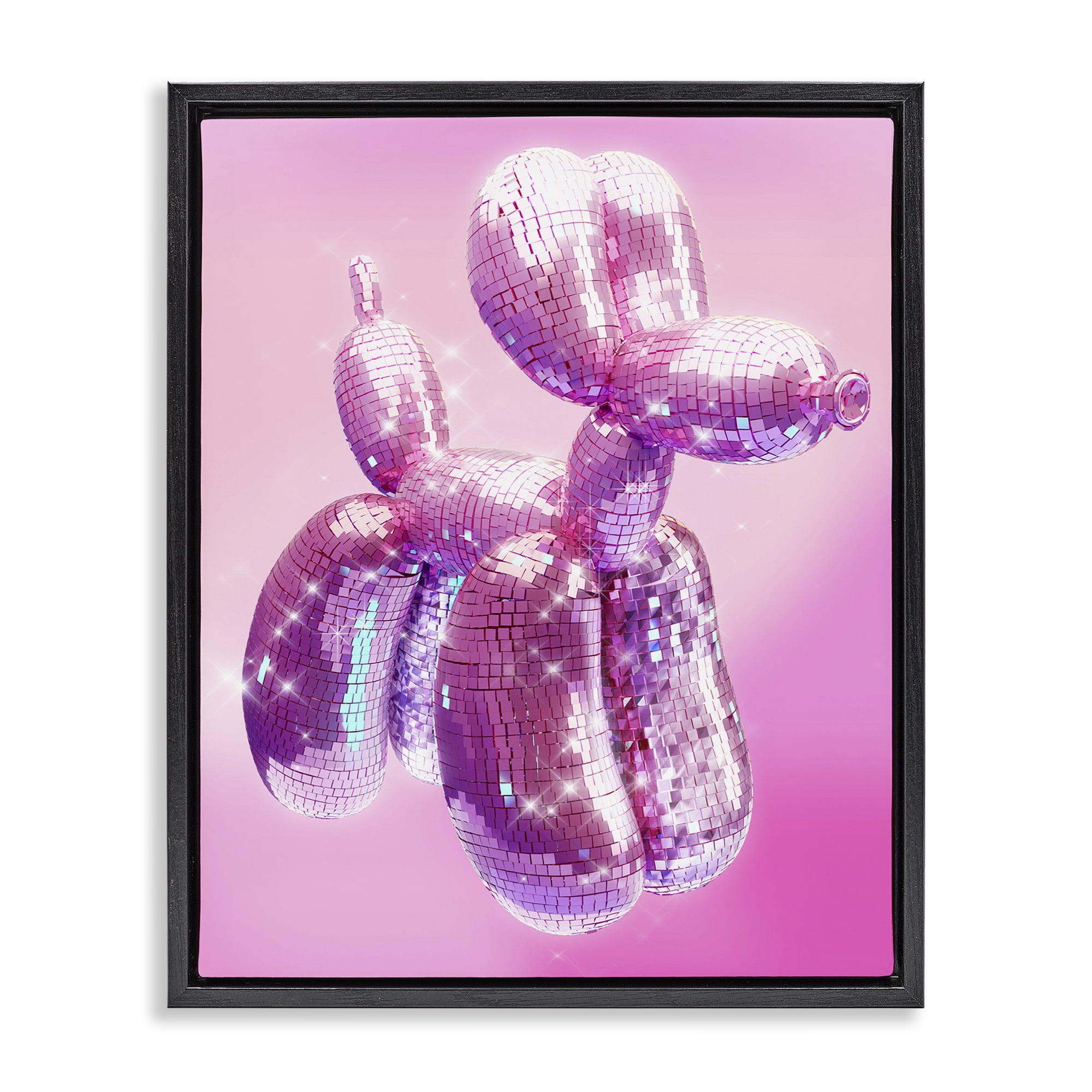 Stupell Industries Disco Pattern Balloon Dog Abstract Painting Black Floater Framed Canvas Art Print Wall Art, 25 x 31