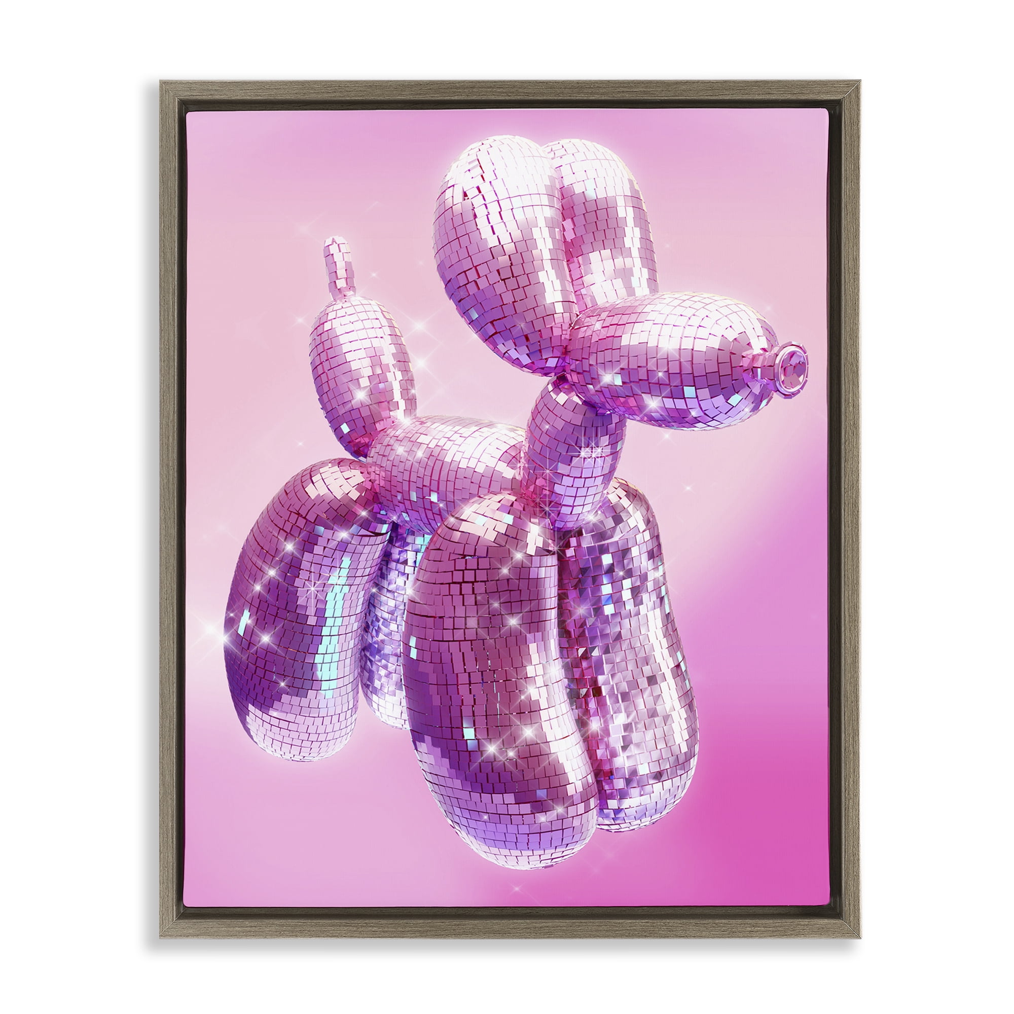 Stupell Industries Disco Pattern Balloon Dog Abstract Painting Brown Floater Framed Canvas Art Print Wall Art, 17 x 21