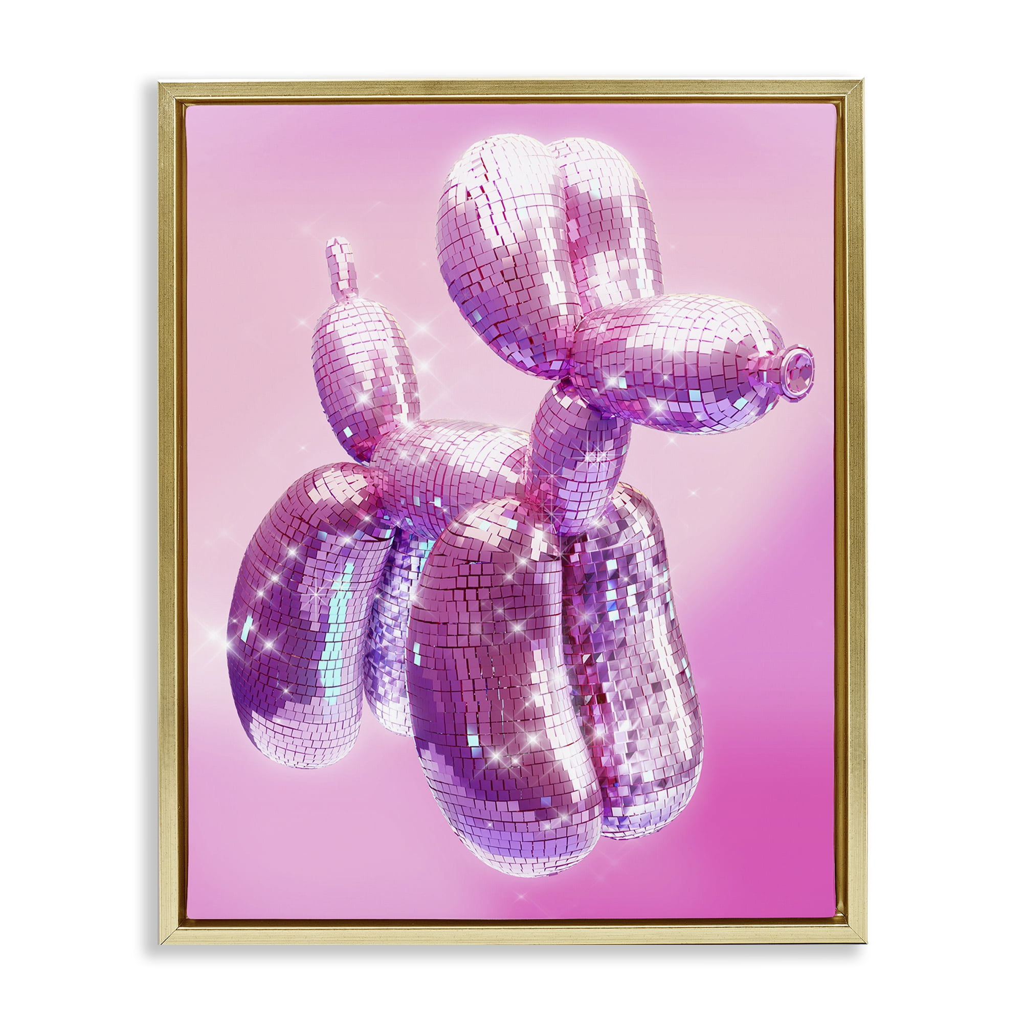 Stupell Industries Disco Pattern Balloon Dog Abstract Painting Gold Floater Framed Canvas Art Print Wall Art, 25 x 31
