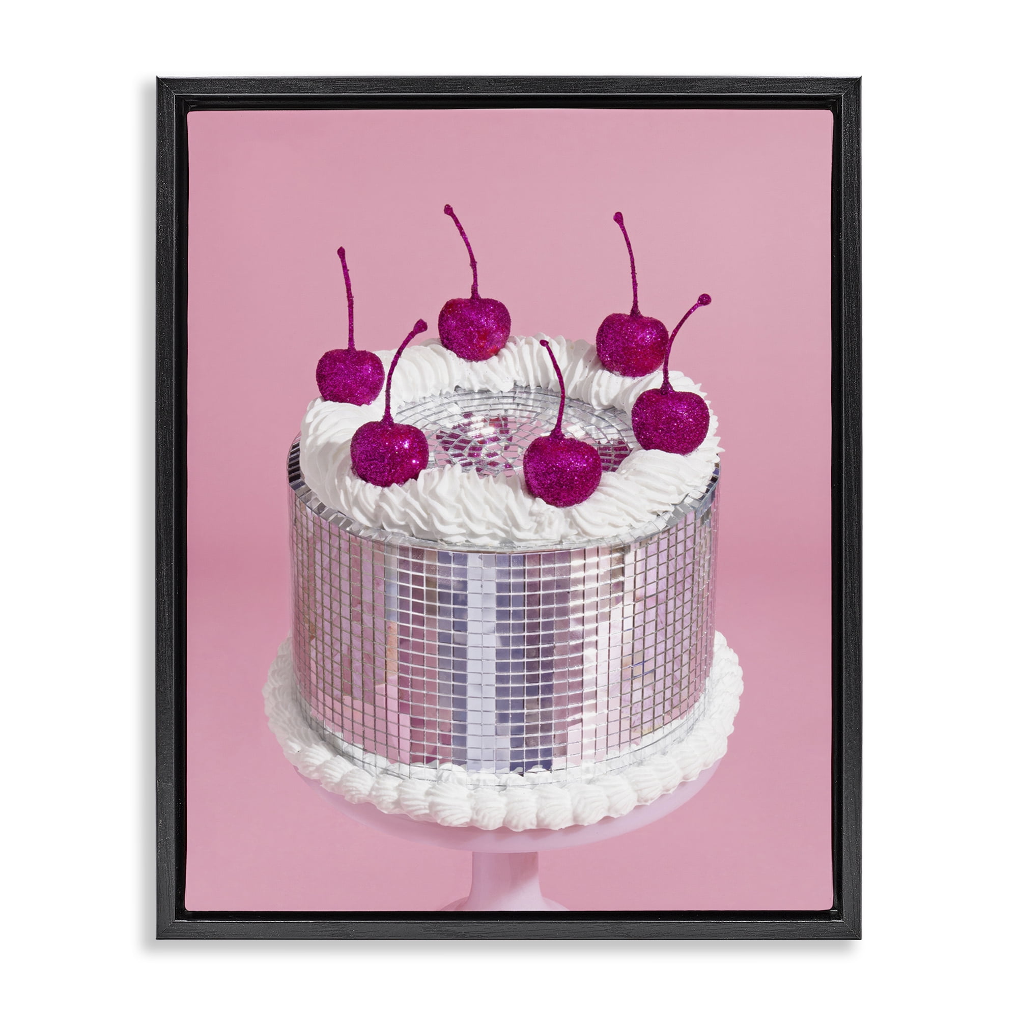 Stupell Industries Disco Pattern Cake Food & Beverage Painting Black Floater Framed Canvas Art Print Wall Art, 25 x 31