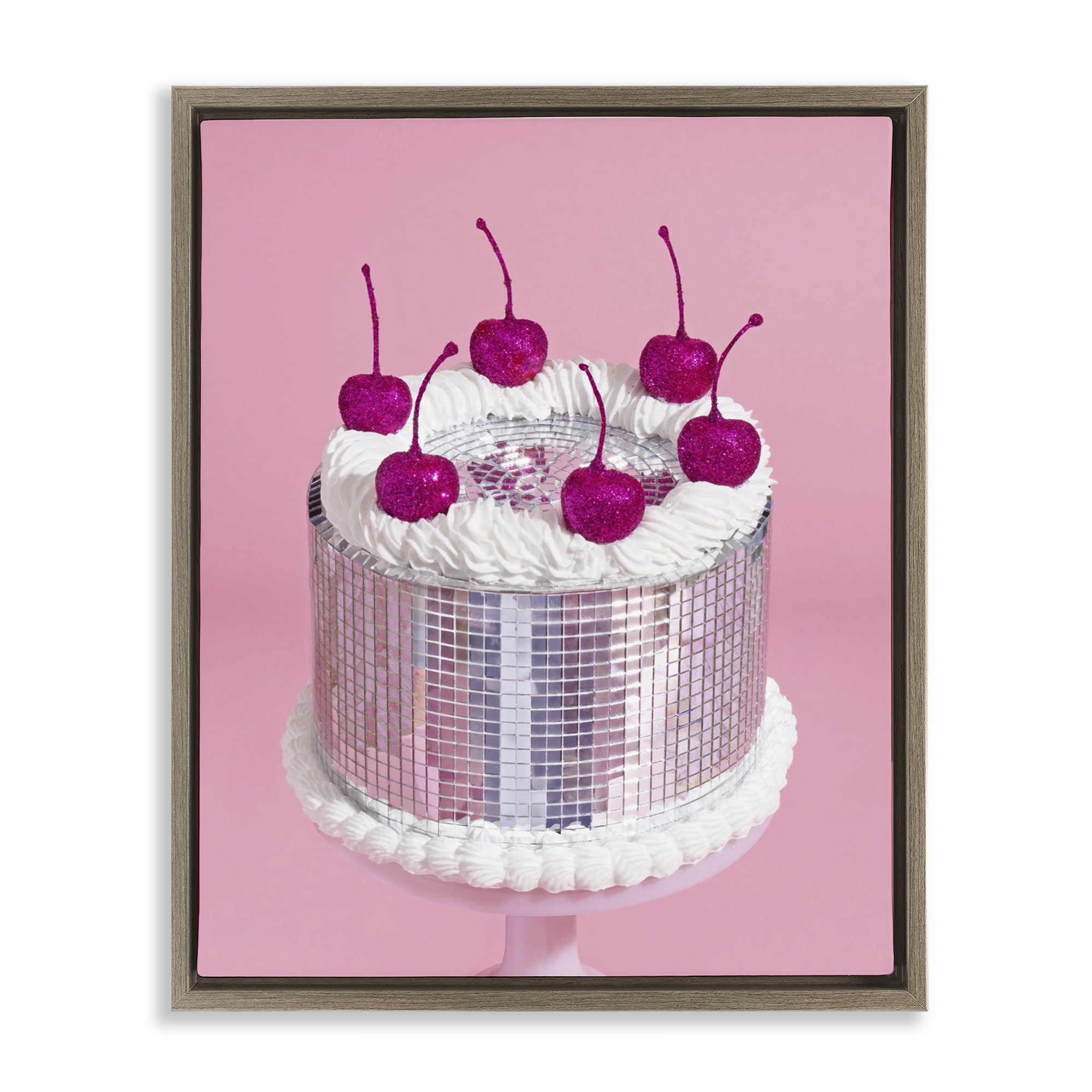 Stupell Industries Disco Pattern Cake Food & Beverage Painting Brown Floater Framed Canvas Art Print Wall Art, 25 x 31