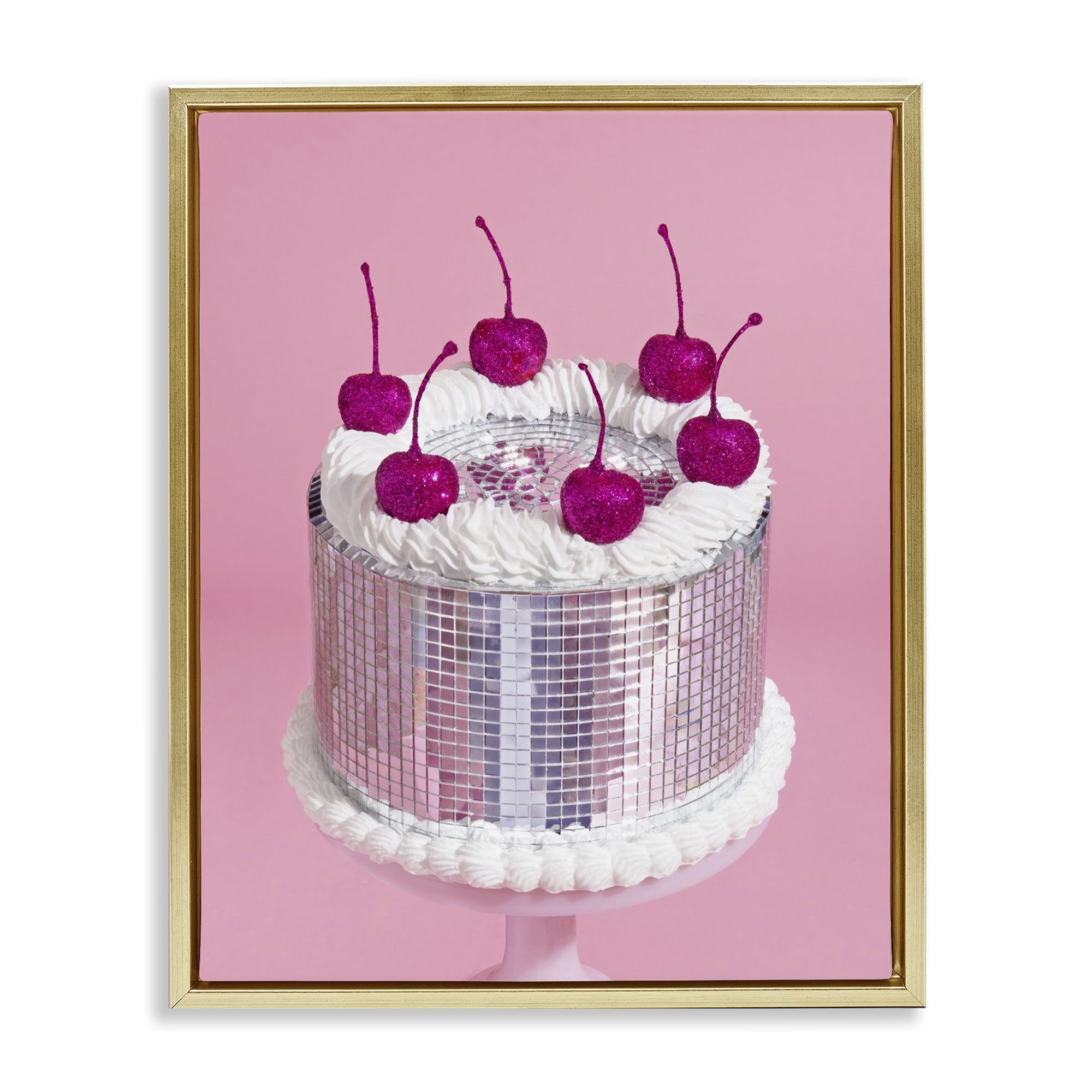 Stupell Industries Disco Pattern Cake Food & Beverage Painting Gold Floater Framed Canvas Art Print Wall Art, 25 x 31