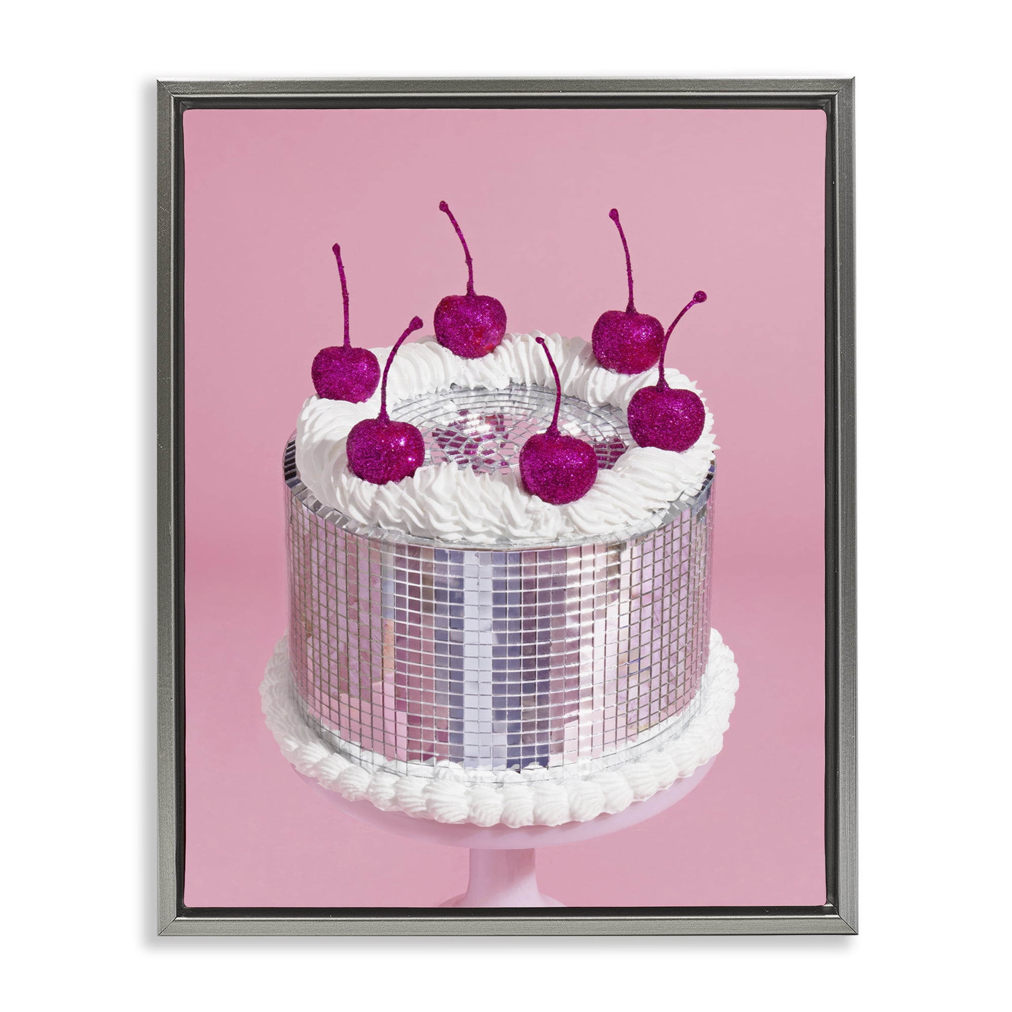 Stupell Industries Disco Pattern Cake Food & Beverage Painting Gray Floater Framed Canvas Art Print Wall Art, 17 x 21