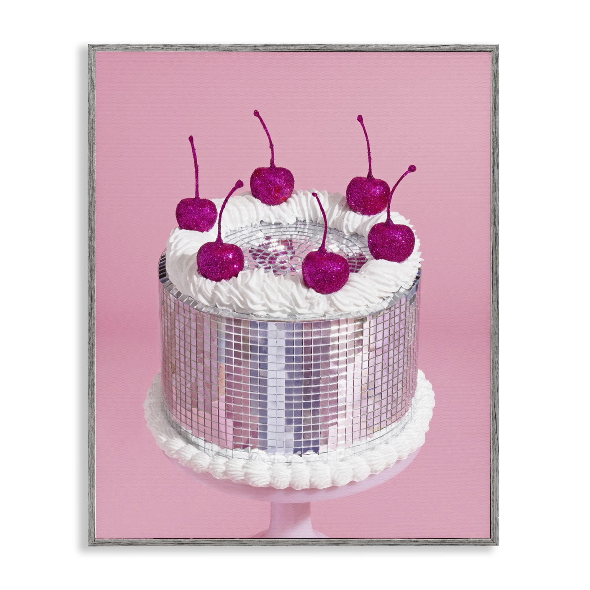 Stupell Industries Disco Pattern Cake Food & Beverage Painting Gray Framed Art Print Wall Art, 16 x 20