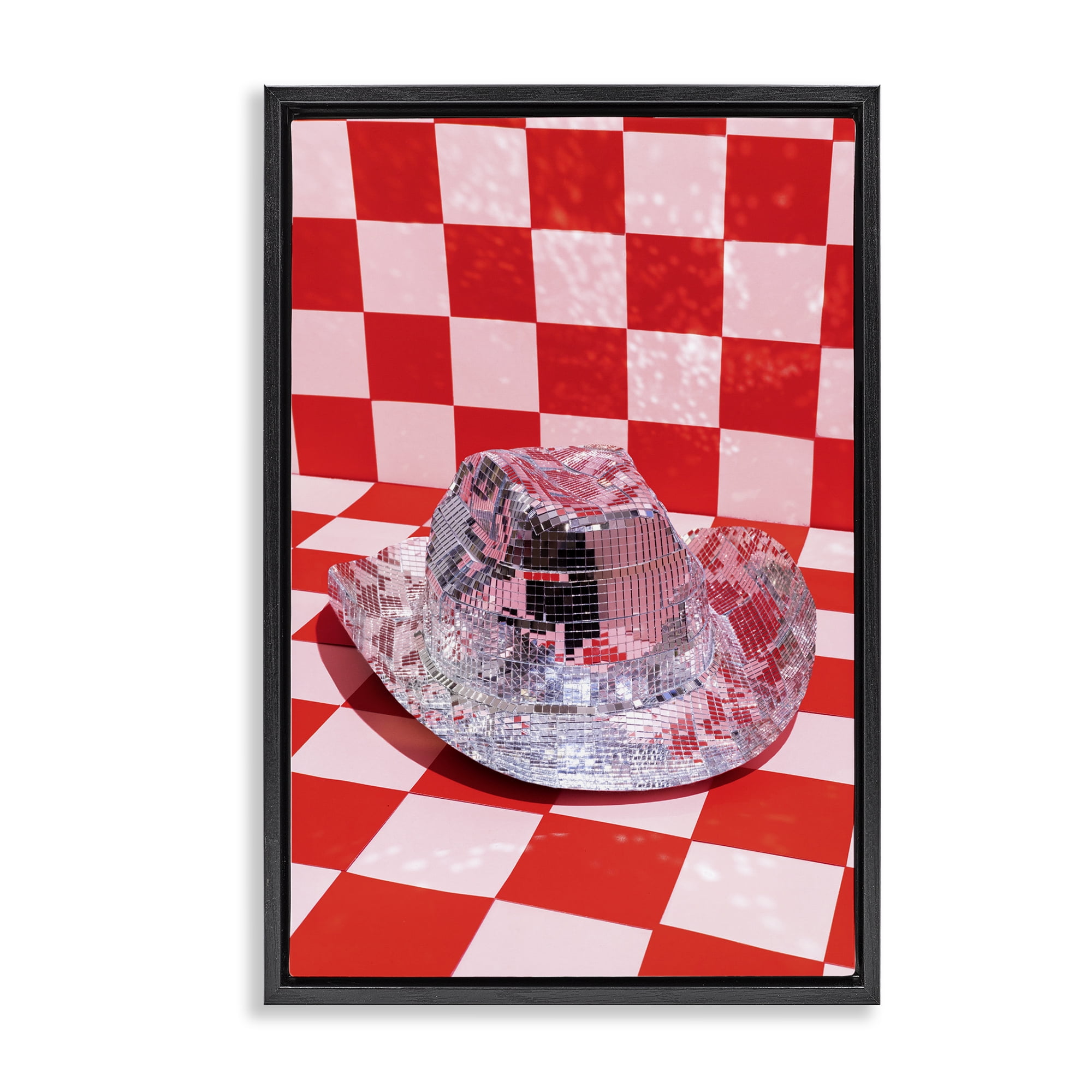 Stupell Industries Disco Patterned Cowboy Hat Performing Arts Painting Black Floater Framed Art Print Wall Art, 17 x 25