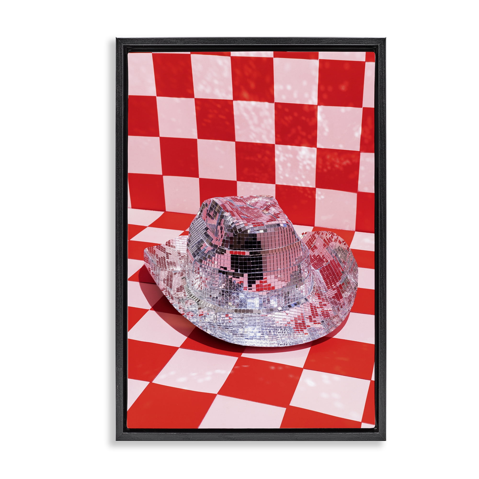 Stupell Industries Disco Patterned Cowboy Hat Performing Arts Painting Black Floater Framed Art Print Wall Art, 21 x 31