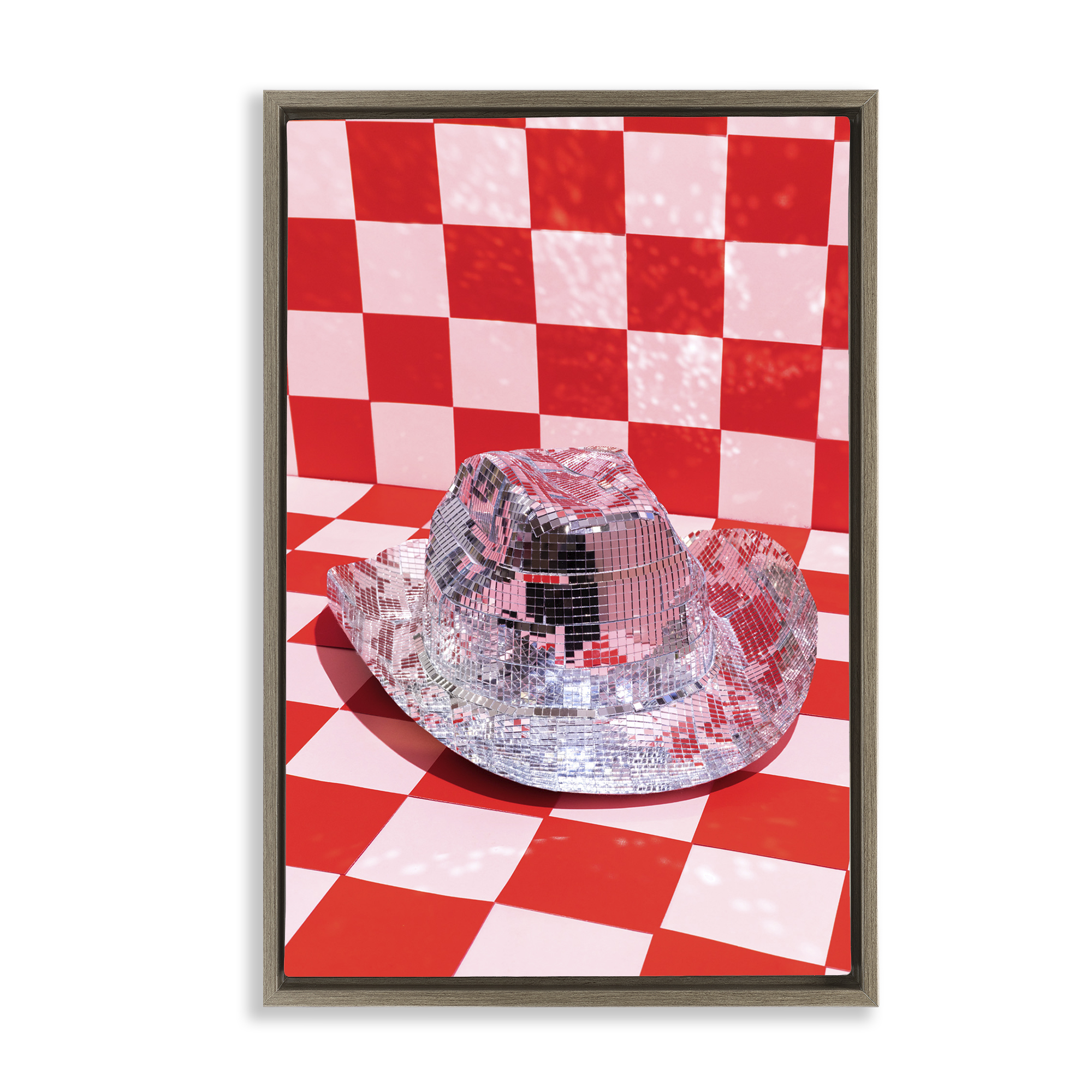 Stupell Industries Disco Patterned Cowboy Hat Performing Arts Painting Brown Floater Framed Art Print Wall Art, 17 x 25