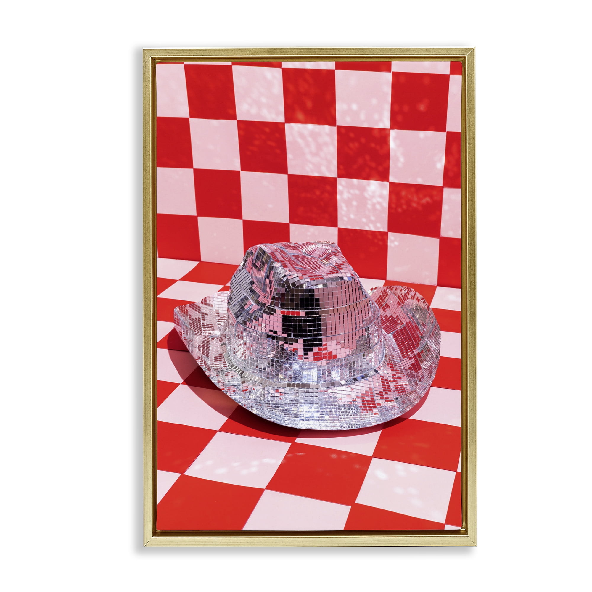 Stupell Industries Disco Patterned Cowboy Hat Performing Arts Painting Gold Floater Framed Art Print Wall Art, 21 x 31