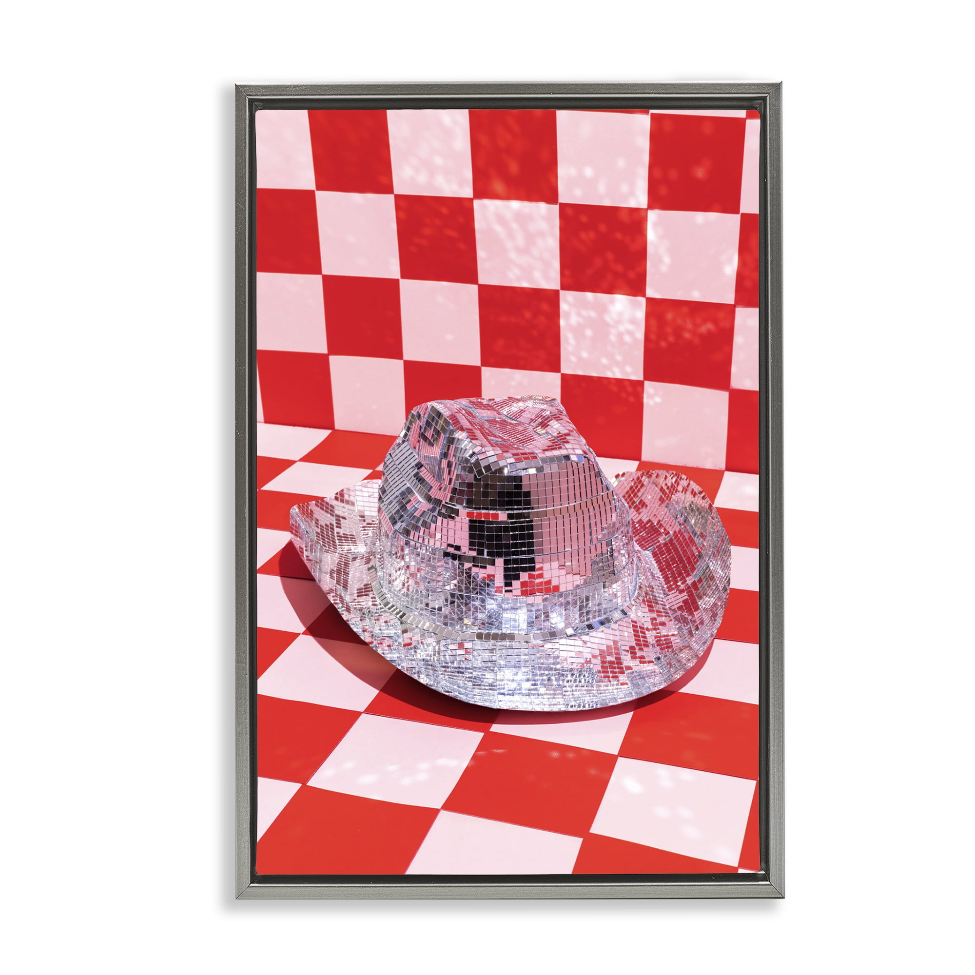 Stupell Industries Disco Patterned Cowboy Hat Performing Arts Painting Gray Floater Framed Art Print Wall Art, 21 x 31