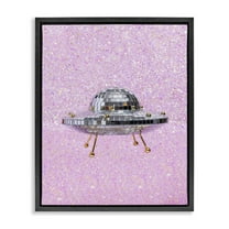 Stupell Industries Disco Patterned UFO Performing Arts Painting Black Floater Framed Art Print Wall Art, 17 x 21