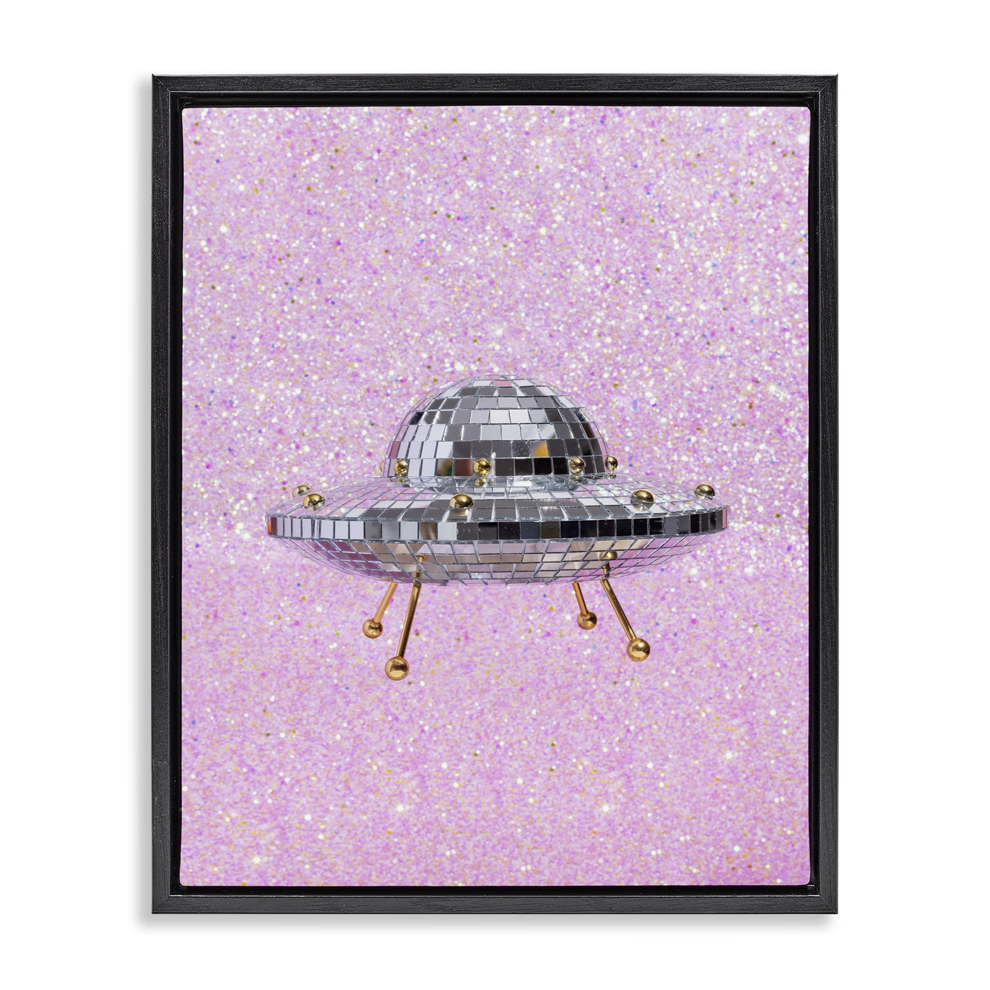 Stupell Industries Disco Patterned UFO Performing Arts Painting Black Floater Framed Art Print Wall Art, 25 x 31