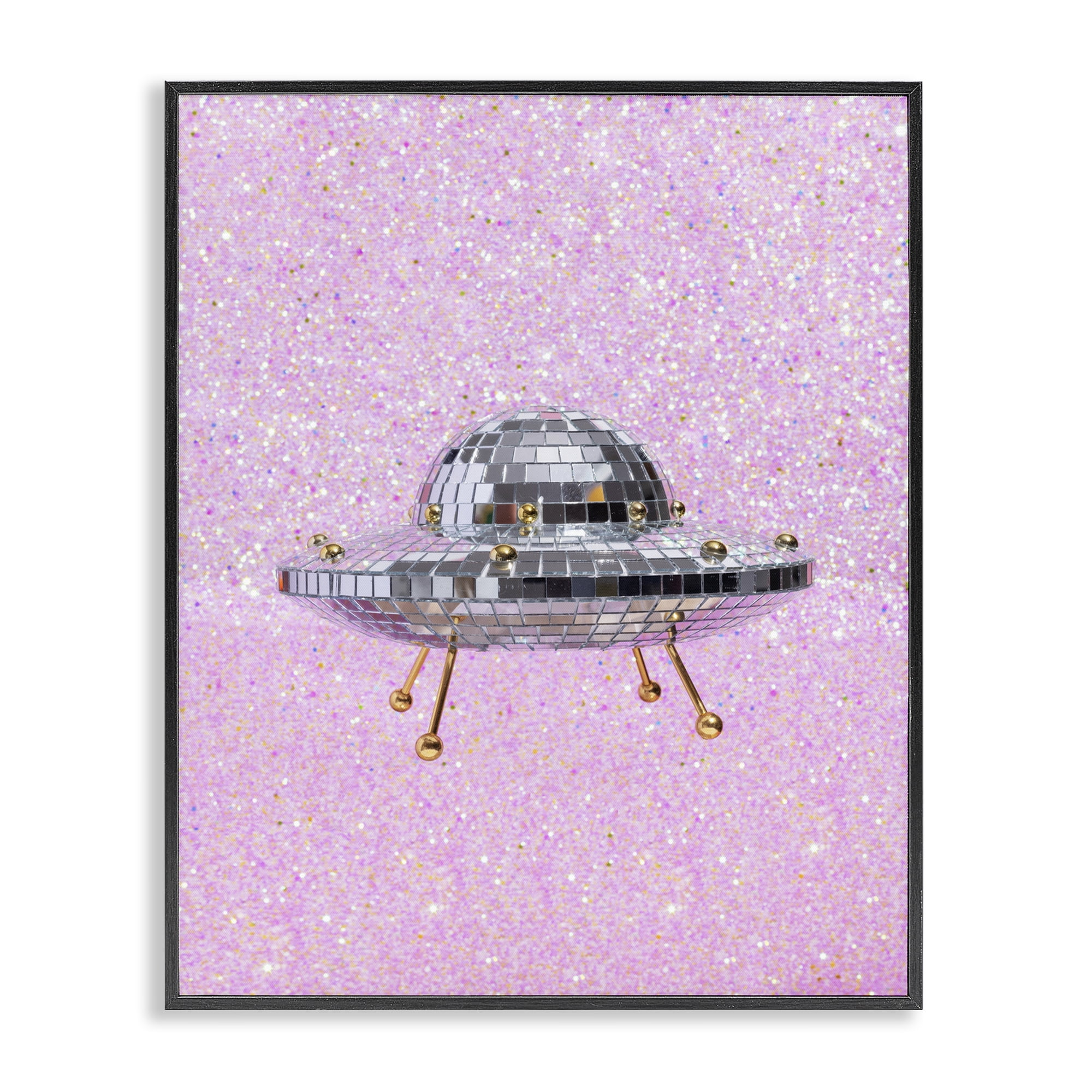 Stupell Industries Disco Patterned UFO Performing Arts Painting Black Framed Art Print Wall Art, 16 x 20