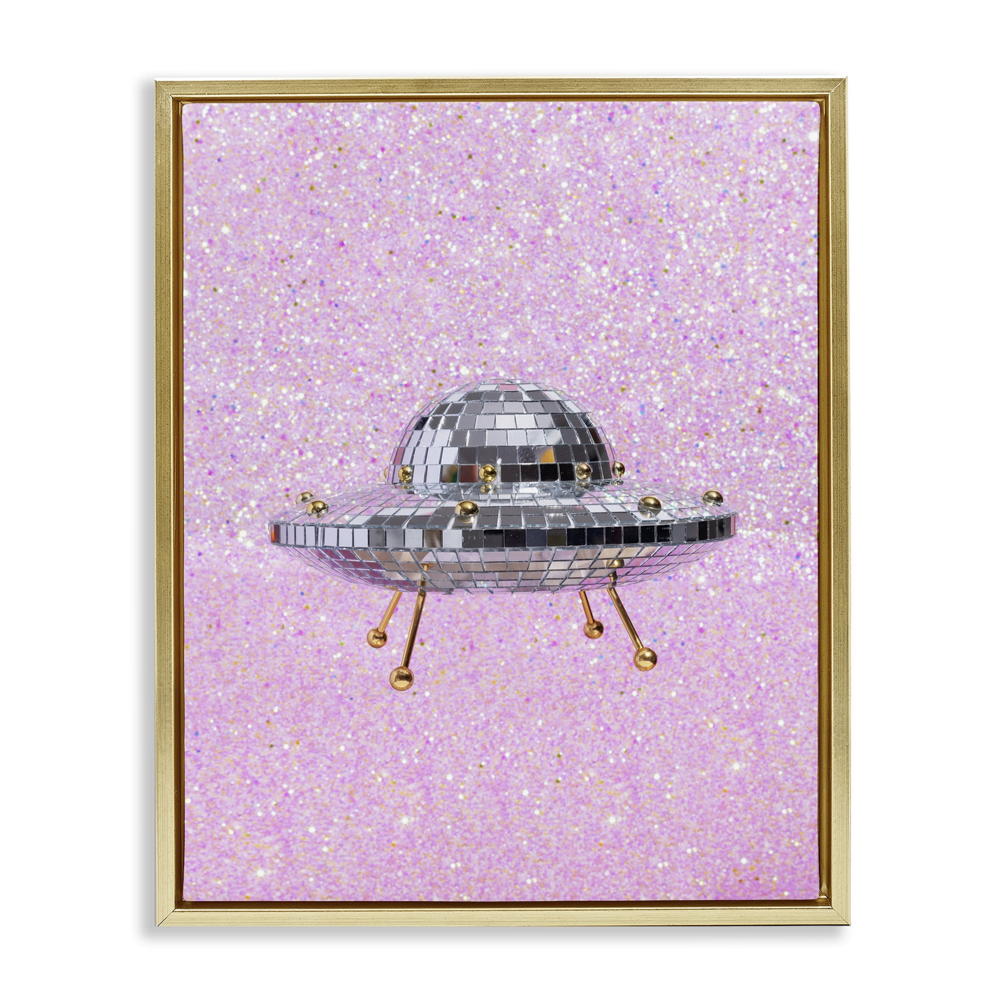 Stupell Industries Disco Patterned UFO Performing Arts Painting Gold Floater Framed Art Print Wall Art, 17 x 21