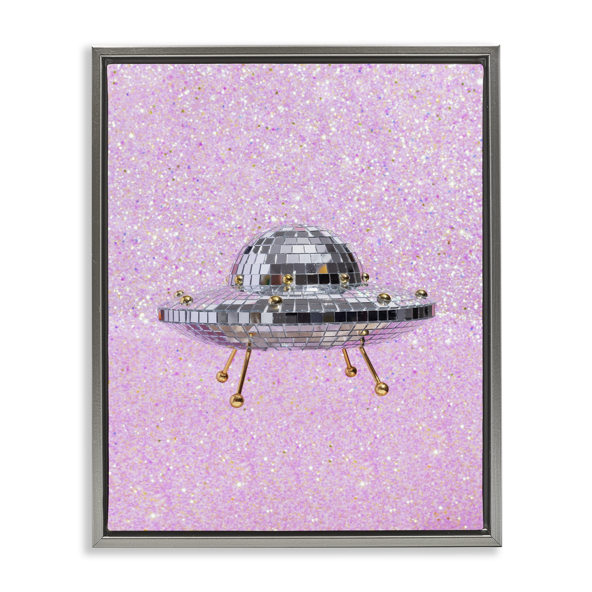 Stupell Industries Disco Patterned UFO Performing Arts Painting Gray Floater Framed Art Print Wall Art, 25 x 31