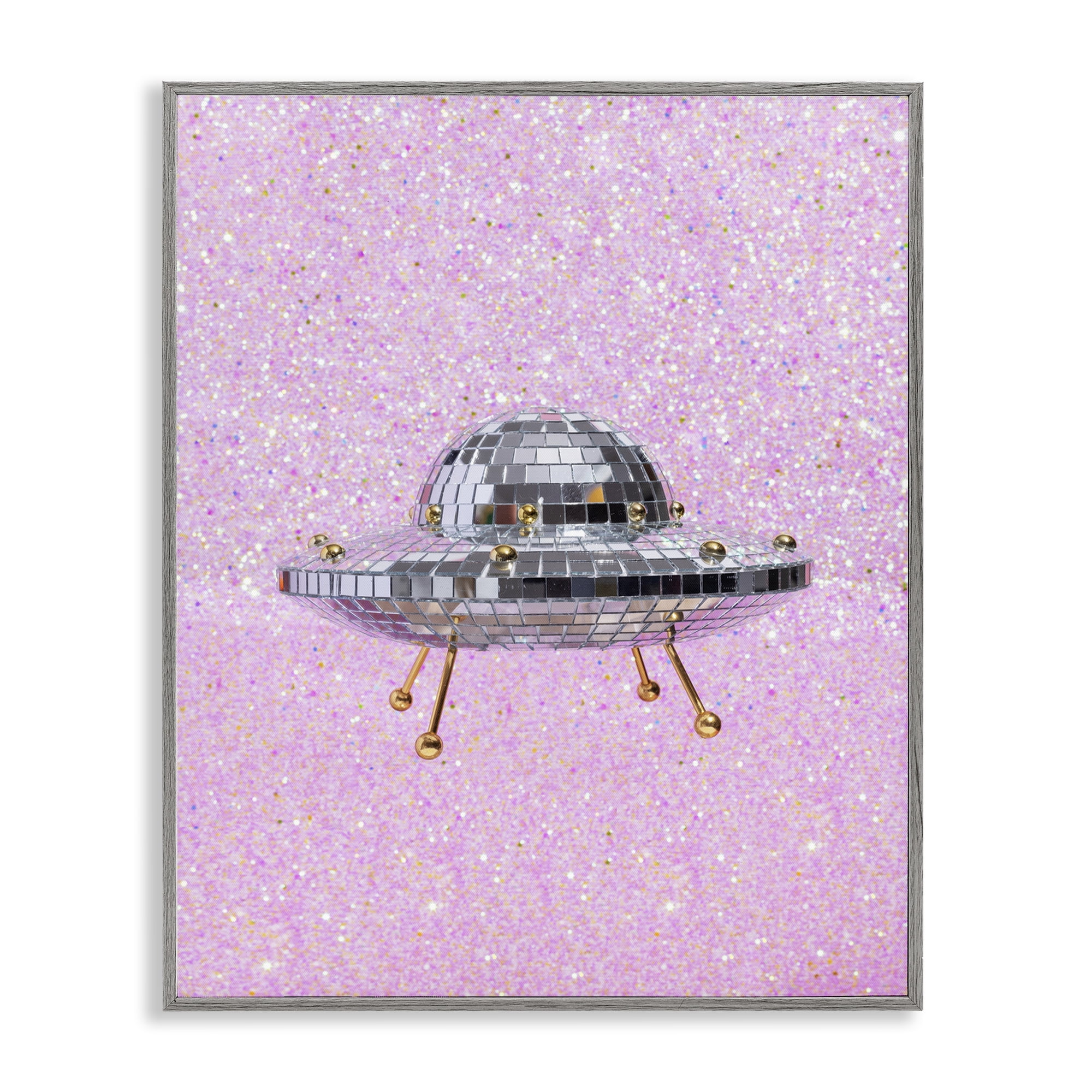 Stupell Industries Disco Patterned UFO Performing Arts Painting Gray Framed Art Print Wall Art, 24 x 30