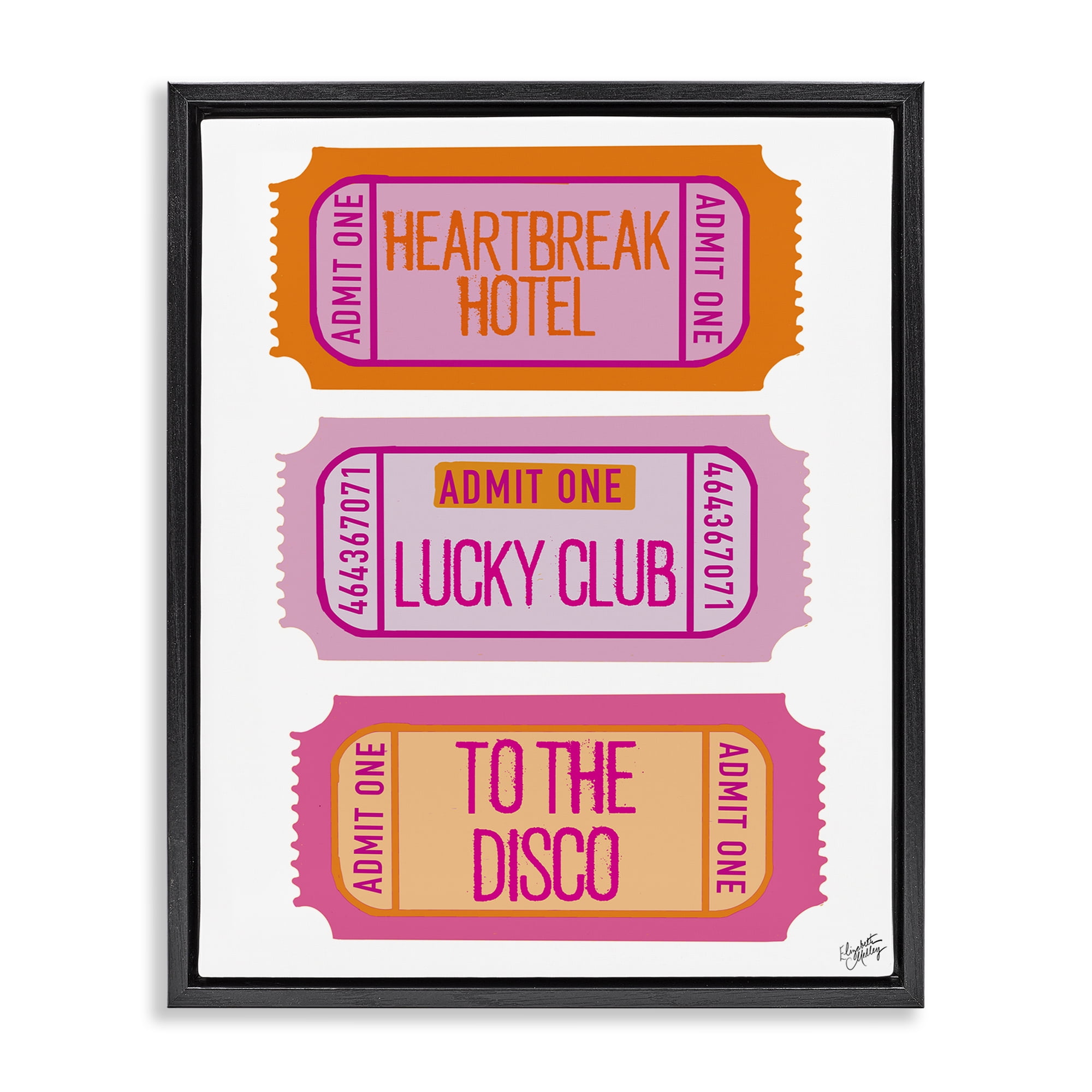 Stupell Industries Disco Phrases Tickets Text & Numbers Painting Black Floater Framed Canvas Art Print Wall Art, 25 x 31