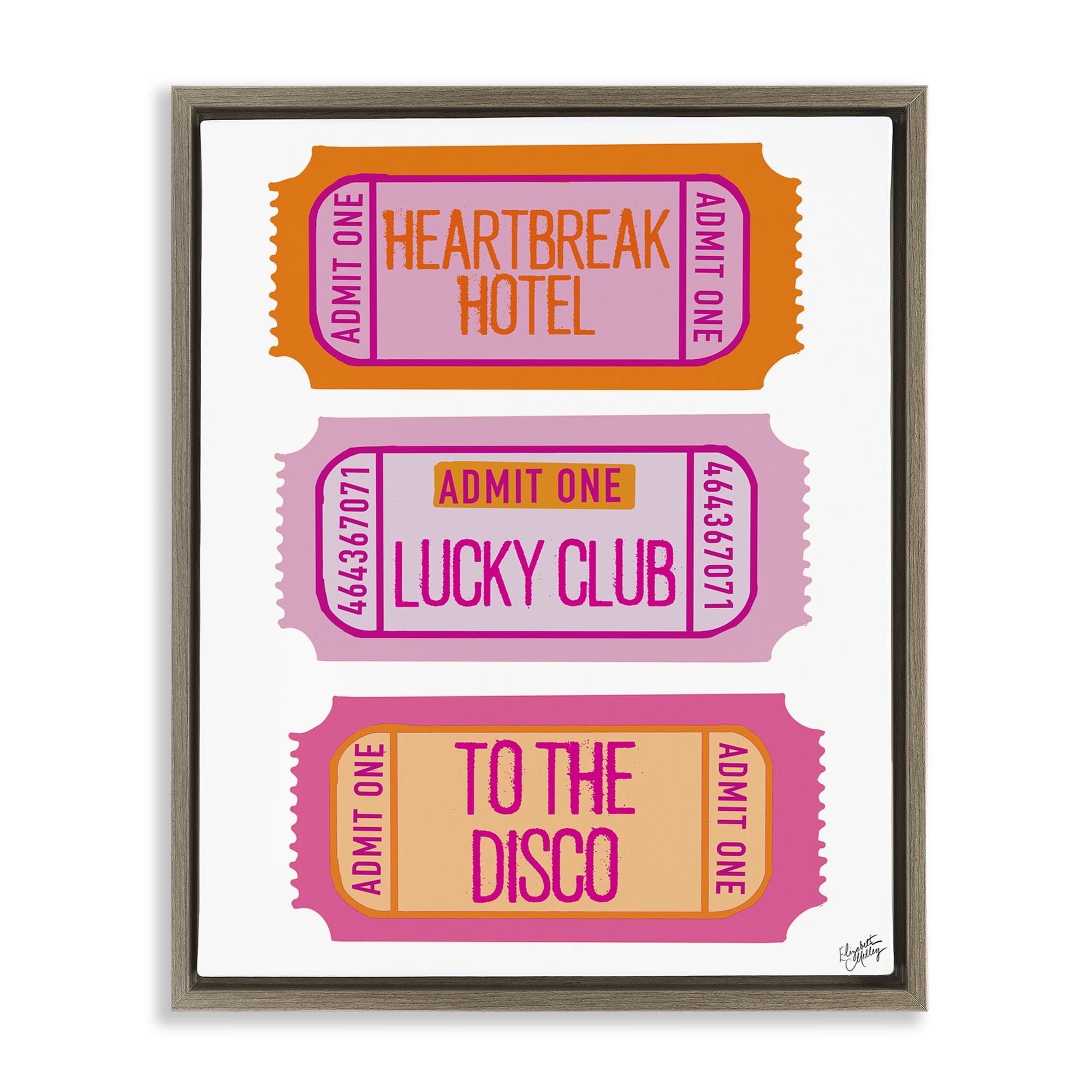 Stupell Industries Disco Phrases Tickets Text & Numbers Painting Brown Floater Framed Canvas Art Print Wall Art, 25 x 31