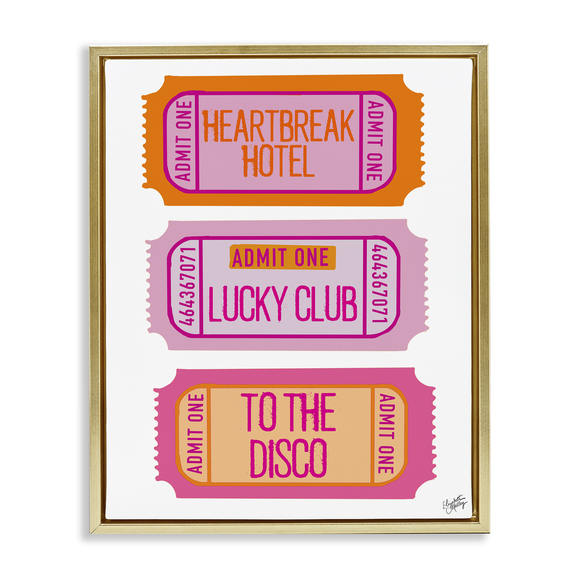 Stupell Industries Disco Phrases Tickets Text & Numbers Painting Gold Floater Framed Canvas Art Print Wall Art, 17 x 21