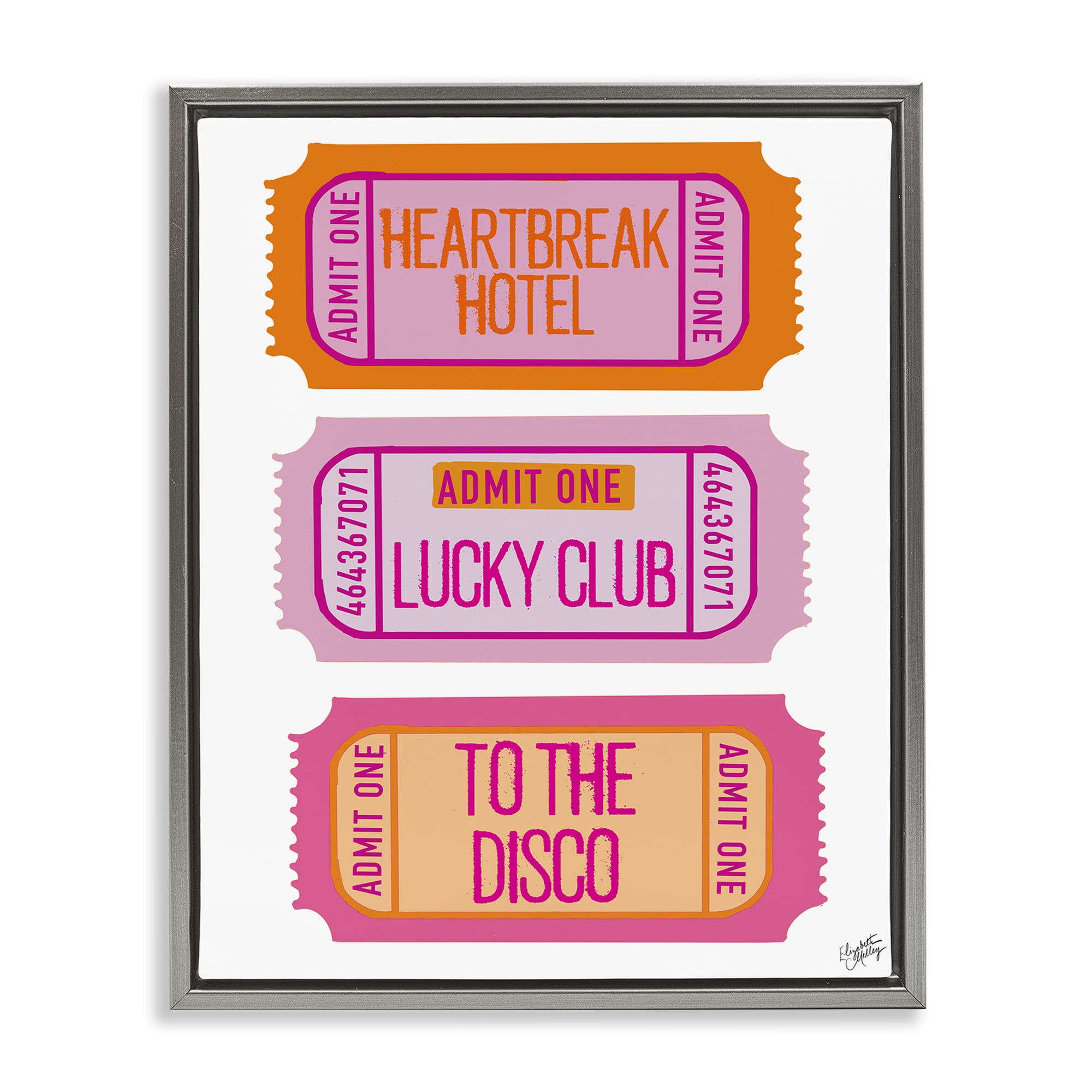 Stupell Industries Disco Phrases Tickets Text & Numbers Painting Gray Floater Framed Canvas Art Print Wall Art, 25 x 31