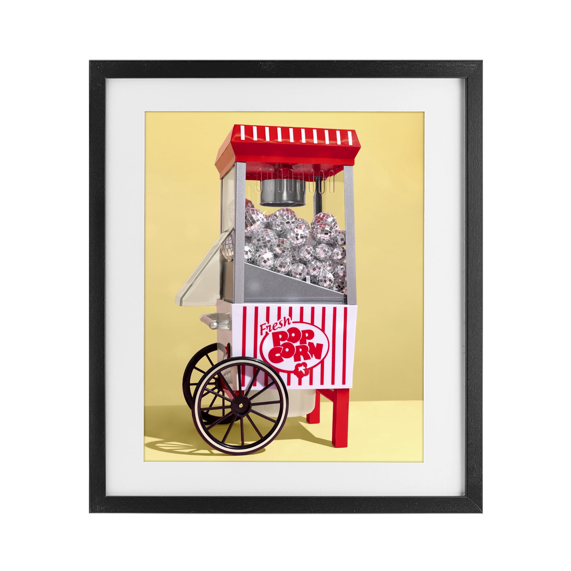 Stupell Industries Disco Popcorn over Yellow Black Framed Print Under Glass, design by LISH Creative