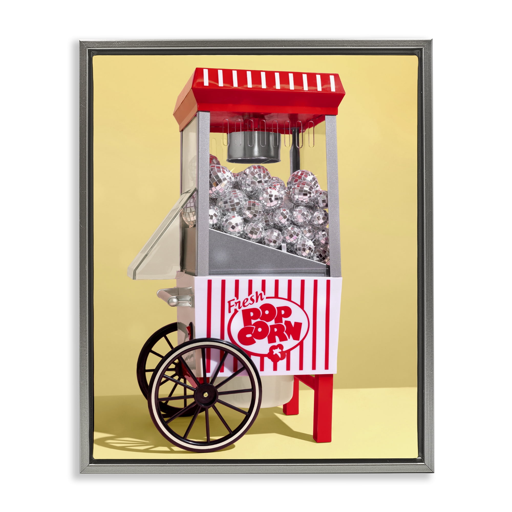 Stupell Industries Disco Popcorn over Yellow Gray Framed Floater Canvas Wall Art, design by LISH Creative