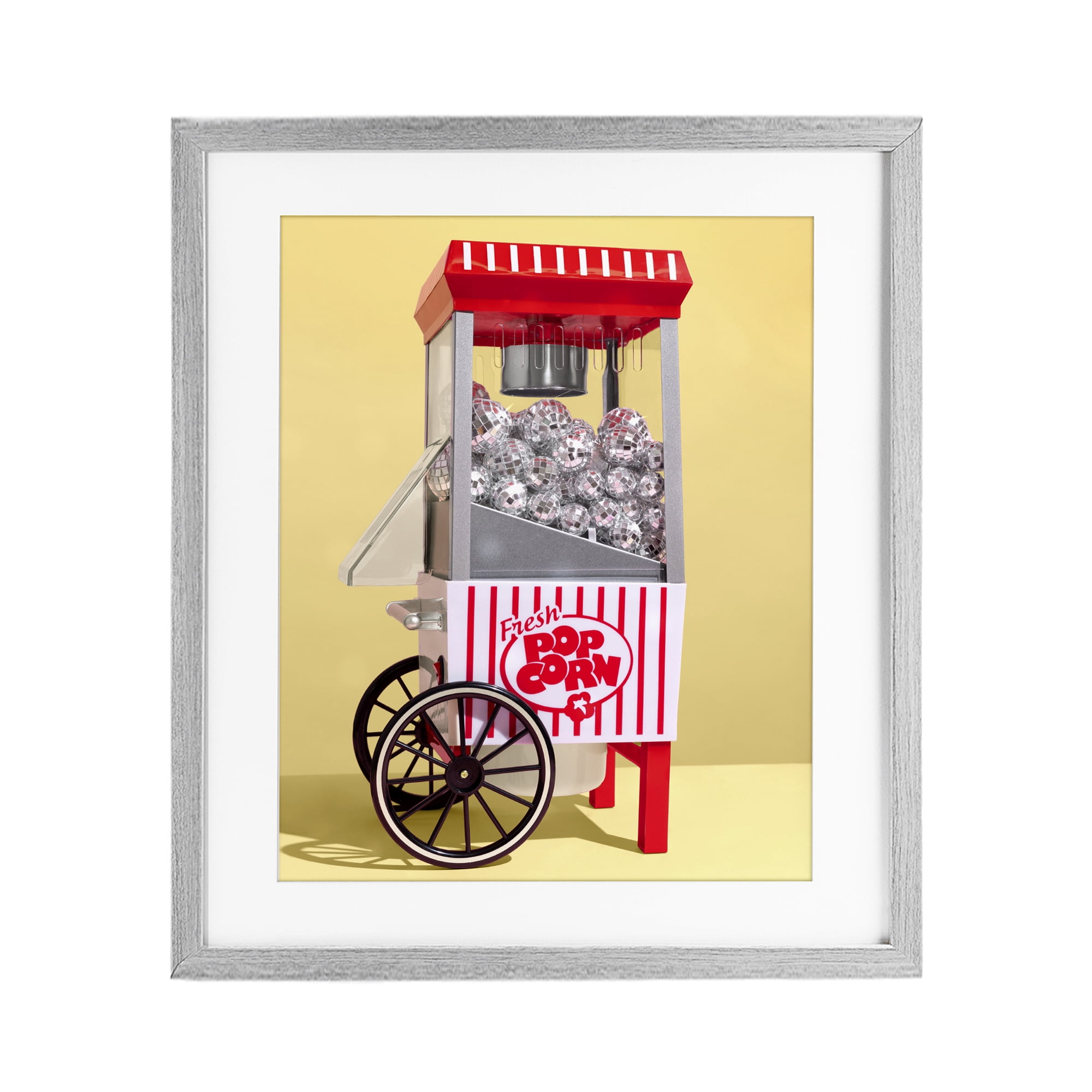 Stupell Industries Disco Popcorn over Yellow Gray Framed Print Under Glass, design by LISH Creative