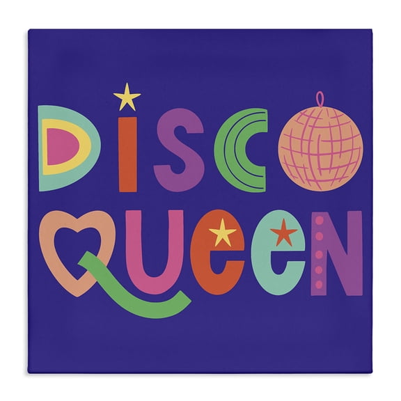 Stupell Industries Disco Queen with Retro Letters Quotes and Sayings Painting Wrapped Canvas Canvas Art Print Wall Art, 36 x 36
