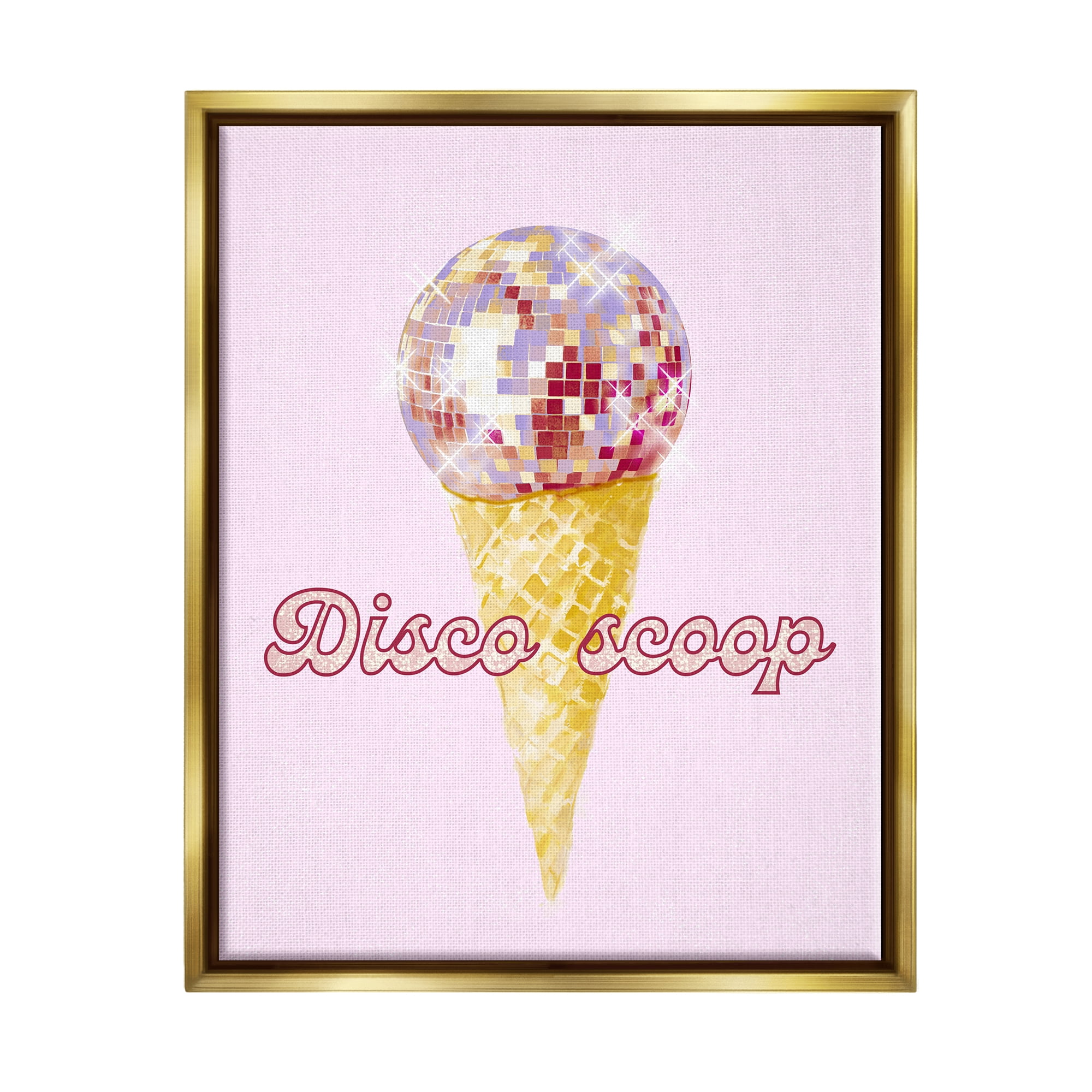 Stupell Industries Disco Scoop Ice Cream Food & Beverage Painting Gold Floater Framed Canvas Art Print Wall Art, 25 x 31