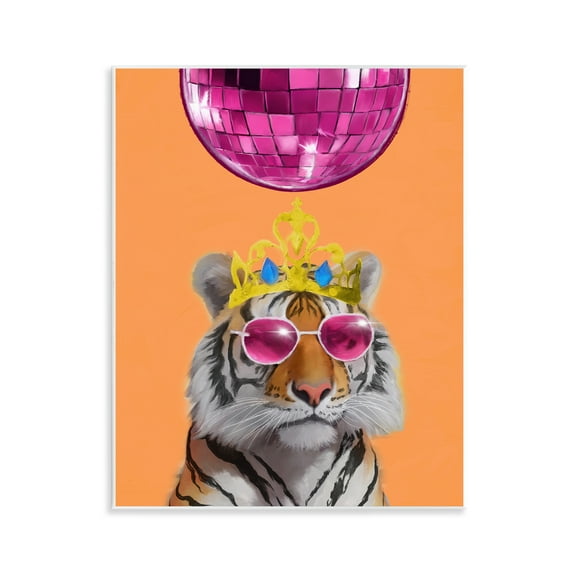 Stupell Industries Disco Tiger with Crown Animals Painting Unframed Art Print Wall Art, 11 x 14