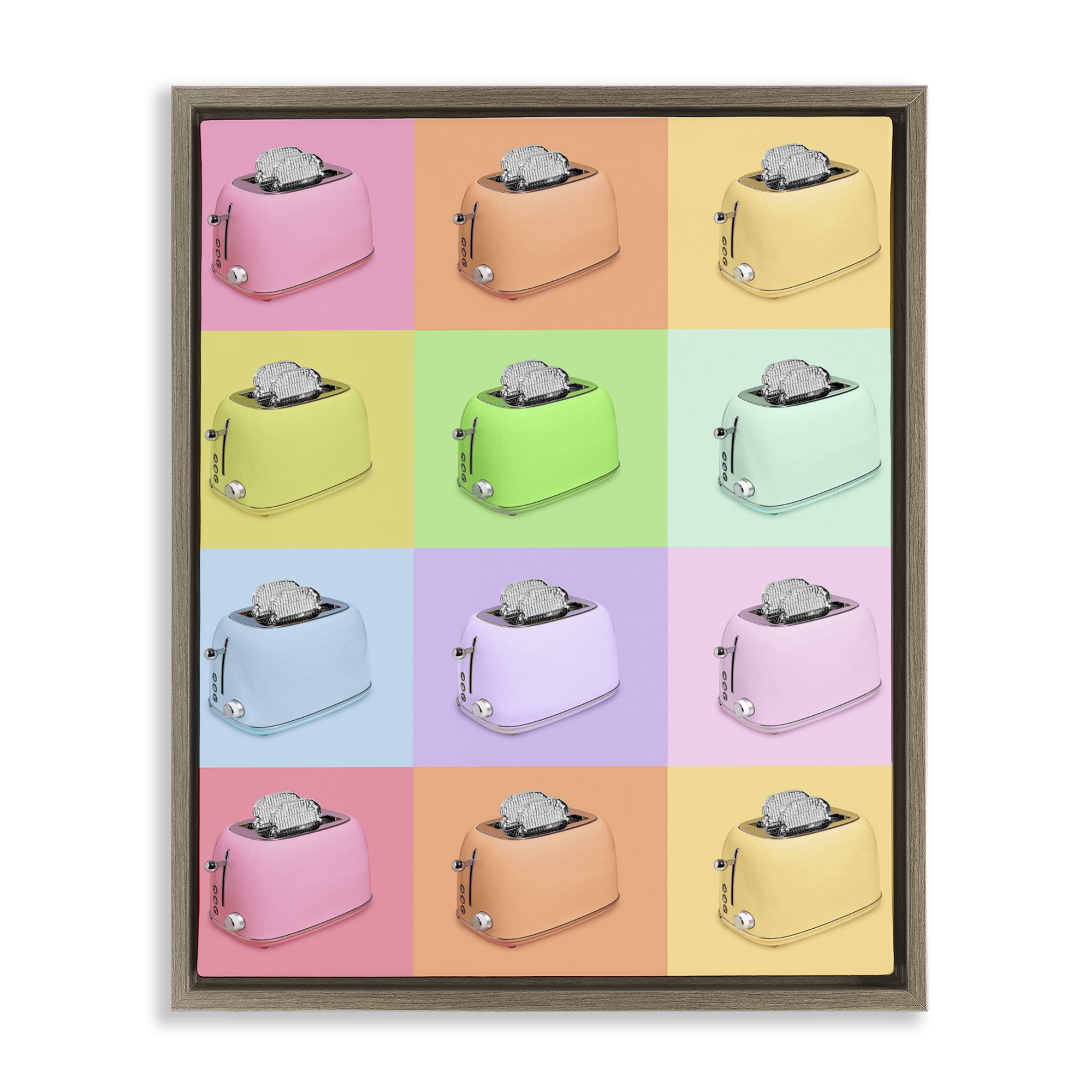 Stupell Industries Disco Toaster Oven Collage Brown Framed Floater Canvas Wall Art, design by LISH Creative