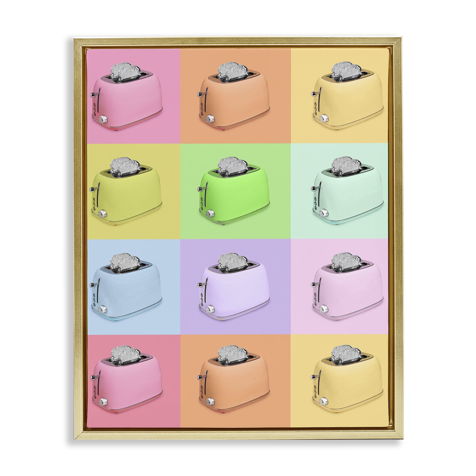 Stupell Industries Disco Toaster Oven Collage Gold Framed Floater Canvas Wall Art, design by LISH Creative