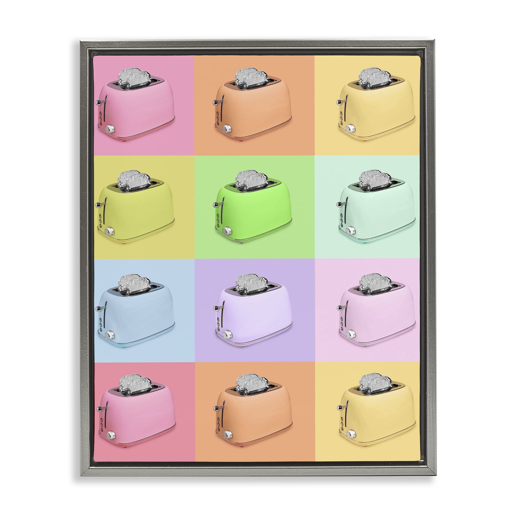 Stupell Industries Disco Toaster Oven Collage Gray Framed Floater Canvas Wall Art, design by LISH Creative