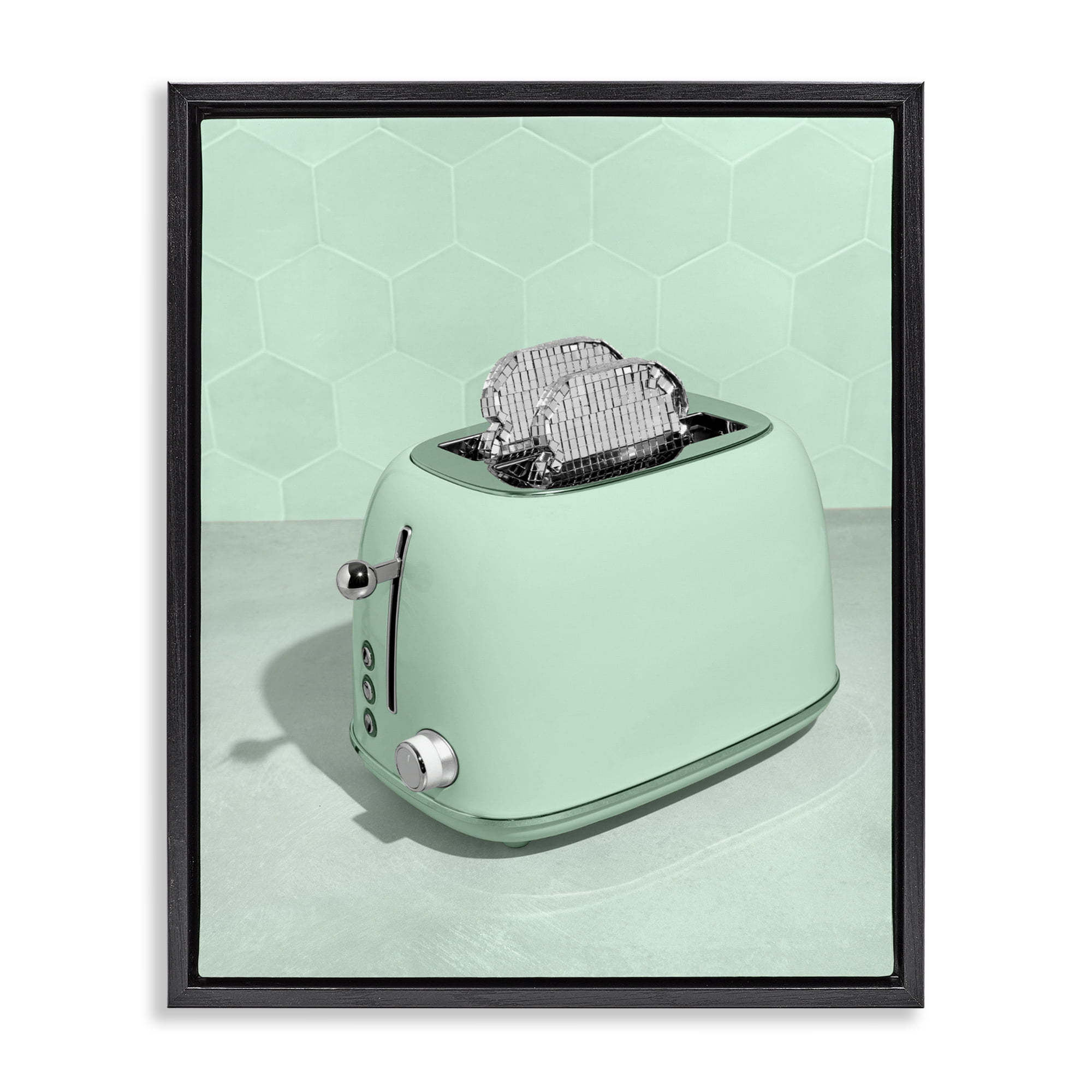 Stupell Industries Disco Toaster Over Green Black Framed Floater Canvas Wall Art, design by LISH Creative