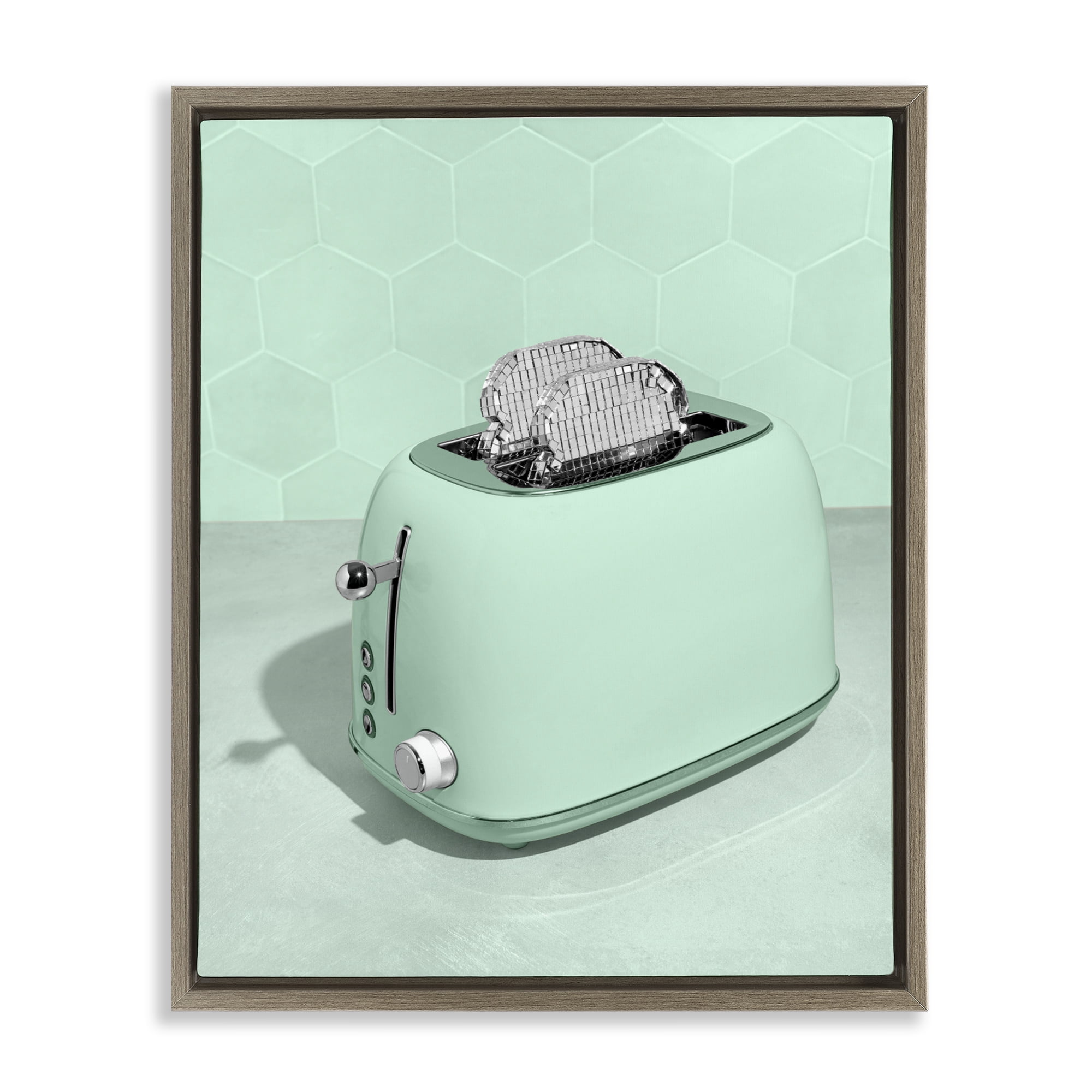 Stupell Industries Disco Toaster Over Green Brown Framed Floater Canvas Wall Art, design by LISH Creative