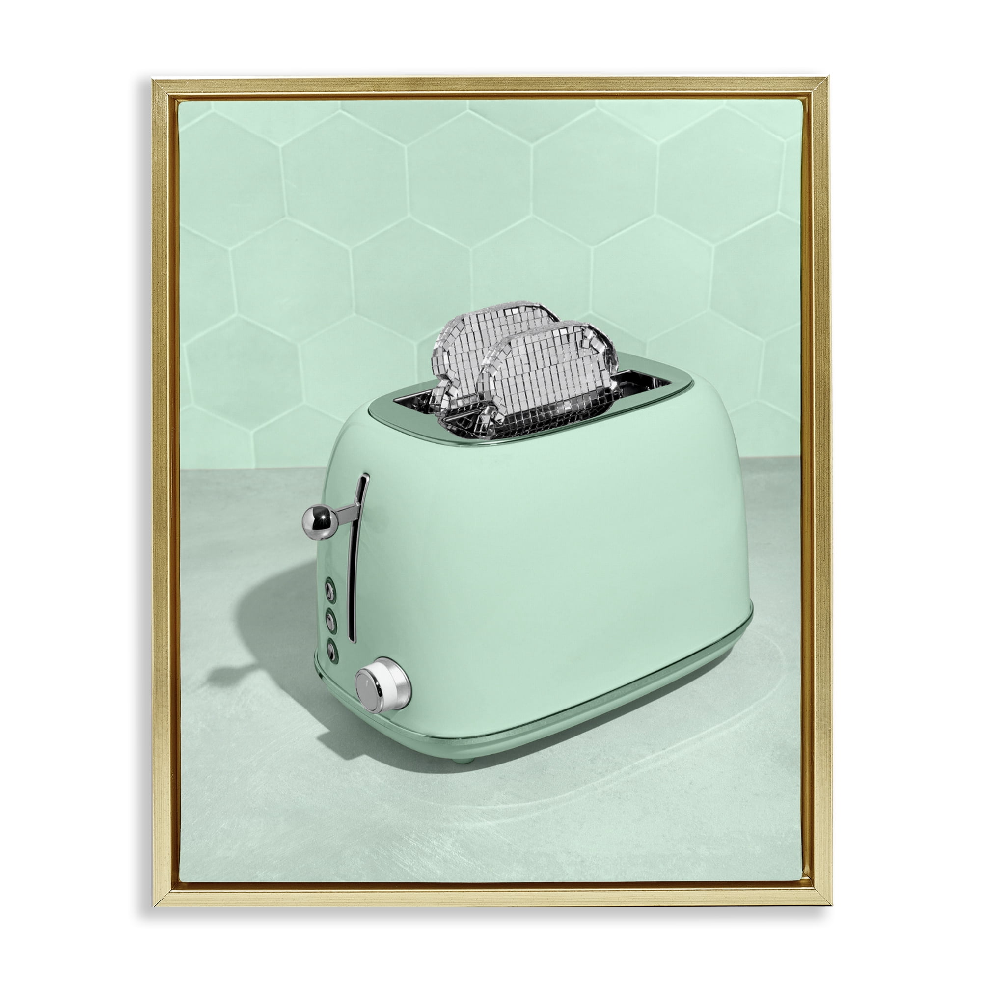 Stupell Industries Disco Toaster Over Green Gold Framed Floater Canvas Wall Art, design by LISH Creative