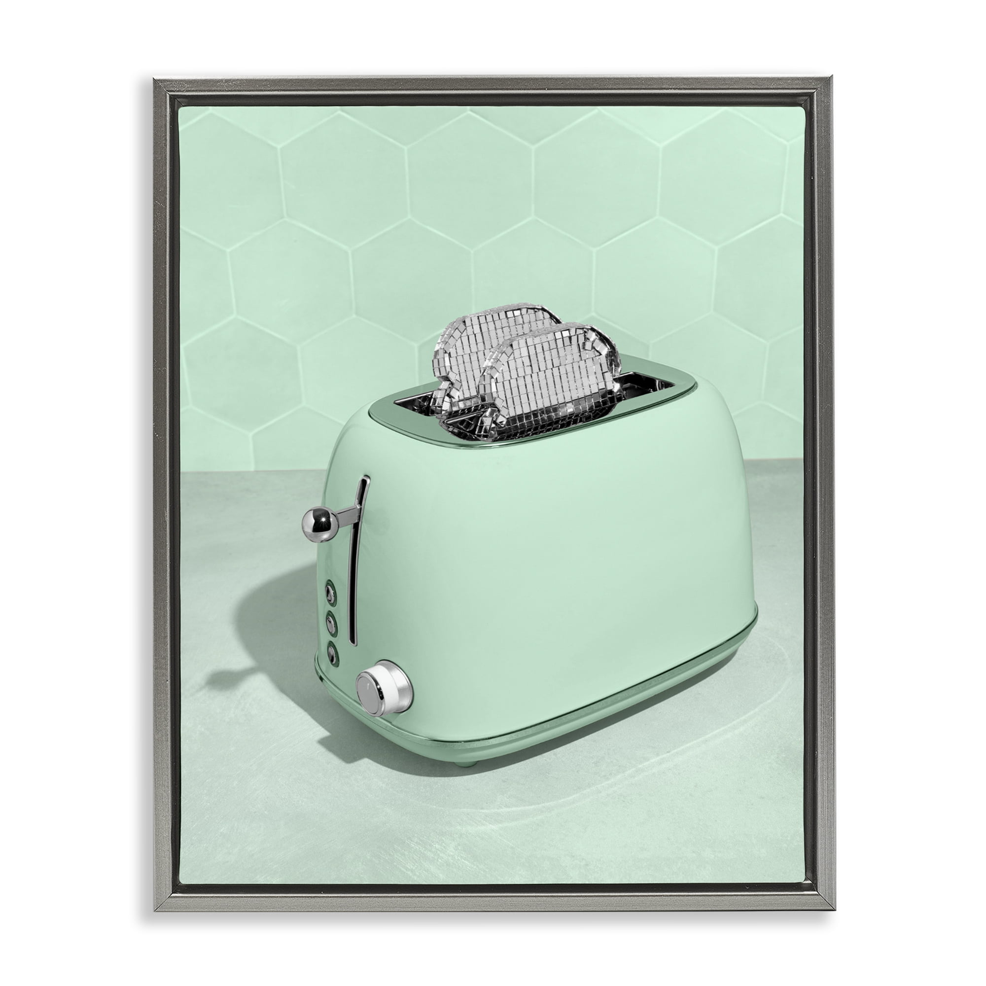 Stupell Industries Disco Toaster Over Green Gray Framed Floater Canvas Wall Art, design by LISH Creative