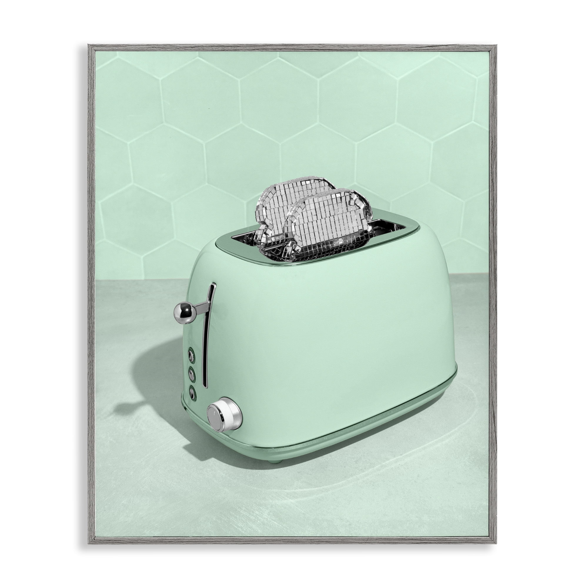 Stupell Industries Disco Toaster Over Green Gray Framed Giclee Art, design by LISH Creative