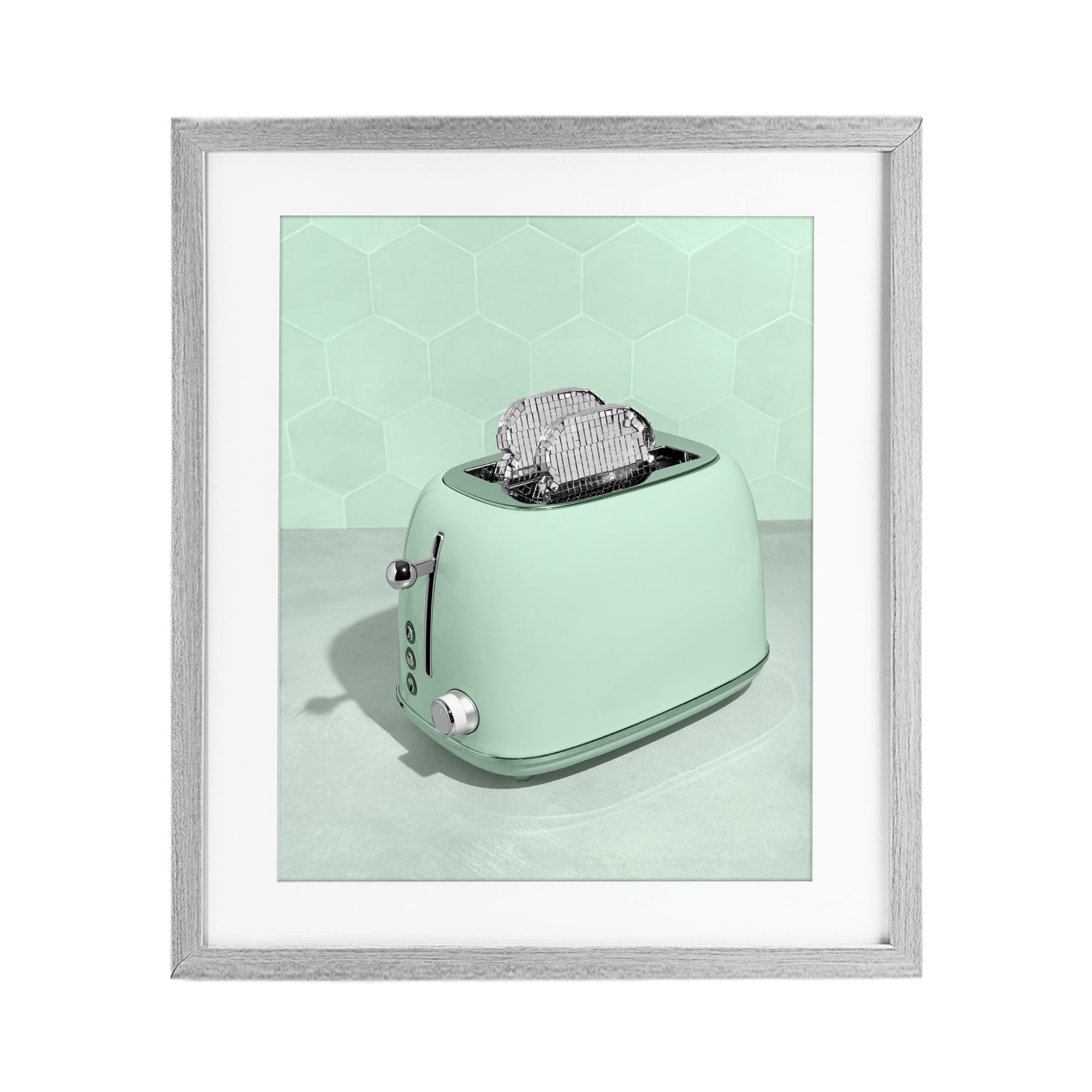 Stupell Industries Disco Toaster Over Green Gray Framed Print Under Glass, design by LISH Creative