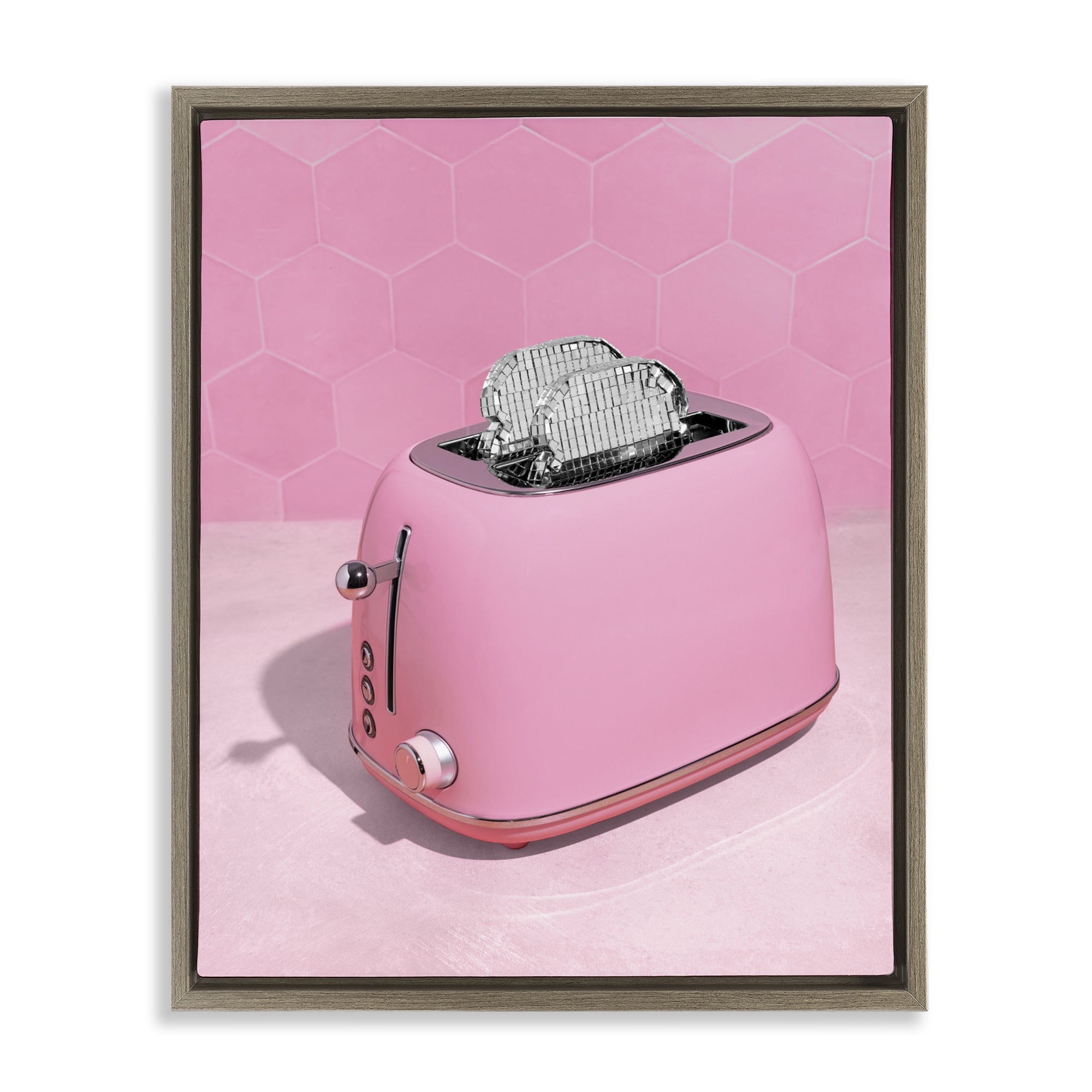 Stupell Industries Disco Toaster over Pink Brown Framed Floater Canvas Wall Art, design by LISH Creative