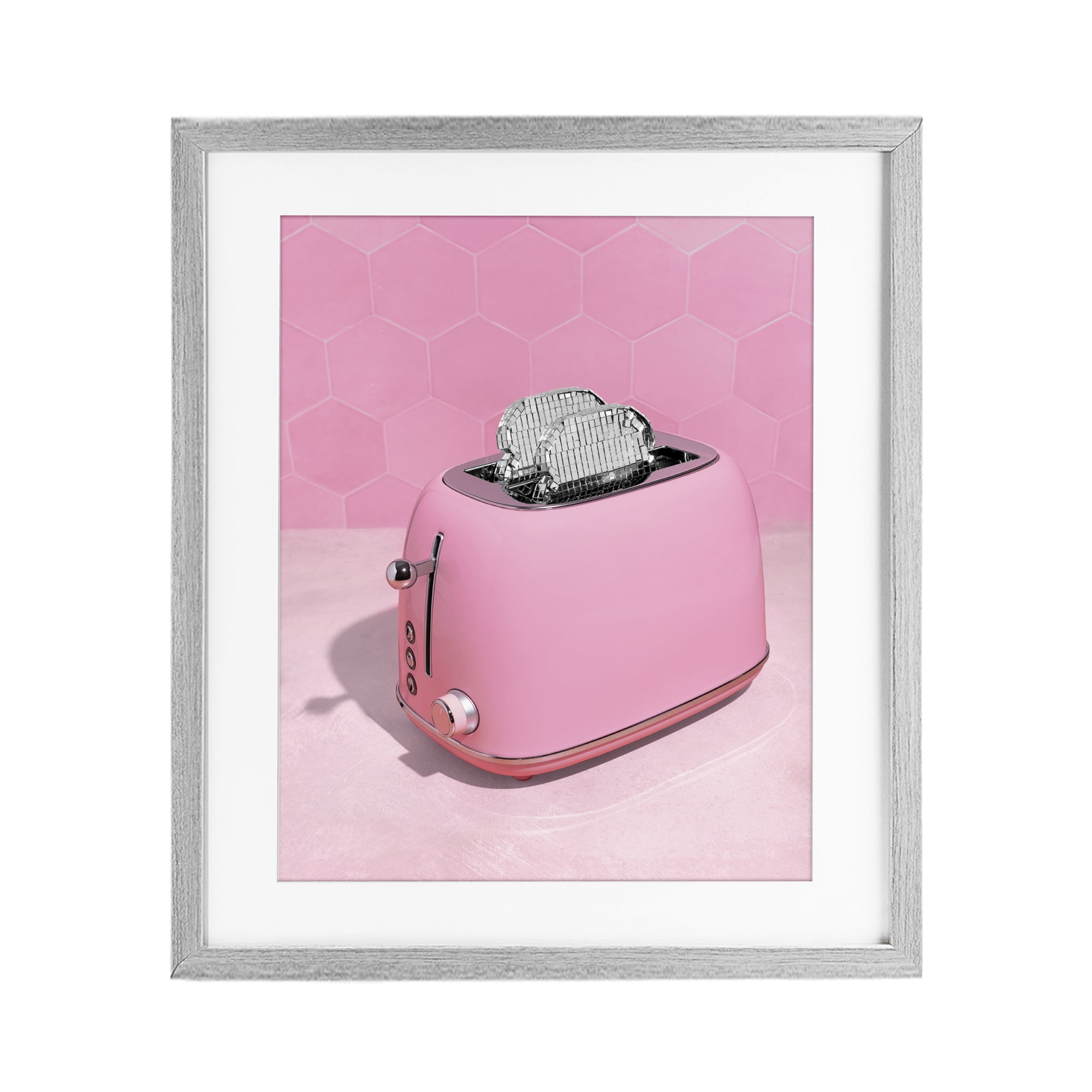 Stupell Industries Disco Toaster over Pink Gray Framed Print Under Glass, design by LISH Creative