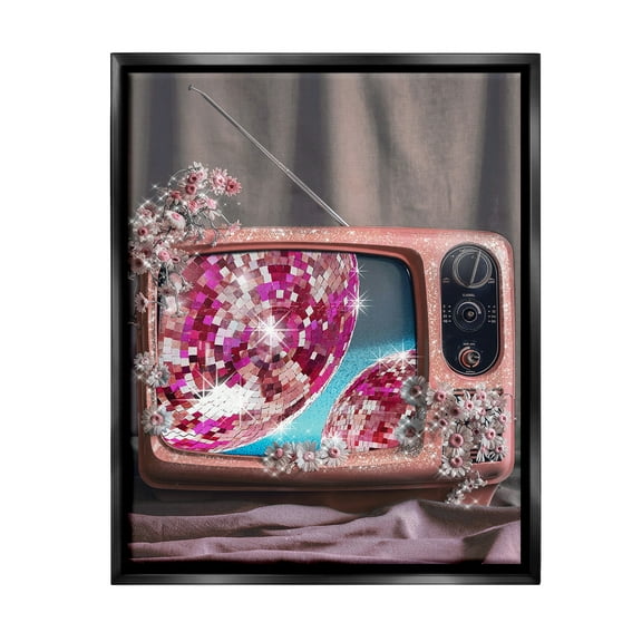 Stupell Industries Disco Vintage Television Novelty Painting Black Floater Framed Canvas Art Print Wall Art, 17 x 21