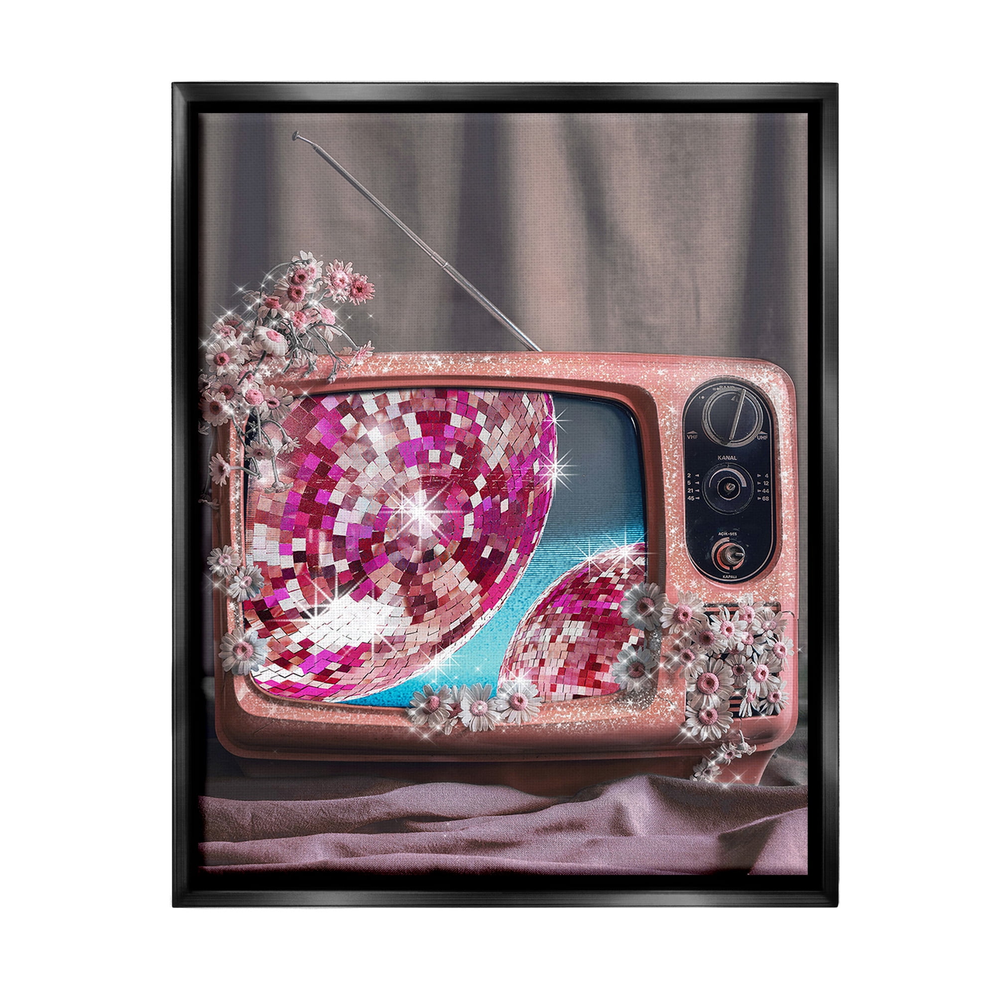 Stupell Industries Disco Vintage Television Novelty Painting Black Floater Framed Canvas Art Print Wall Art, 25 x 31