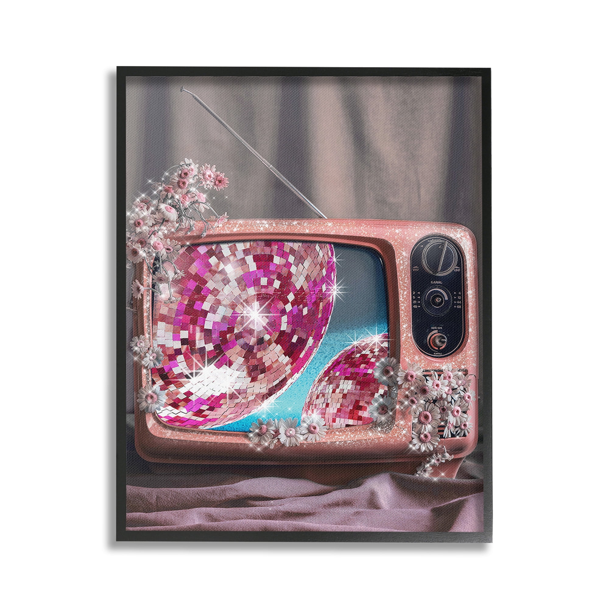 Stupell Industries Disco Vintage Television Novelty Painting Black Framed Art Print Wall Art, 24 x 30