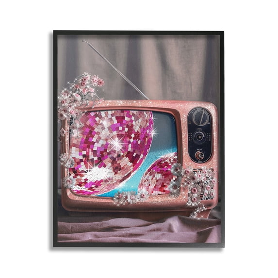 Stupell Industries Disco Vintage Television Novelty Painting Black Framed Art Print Wall Art, 24 x 30
